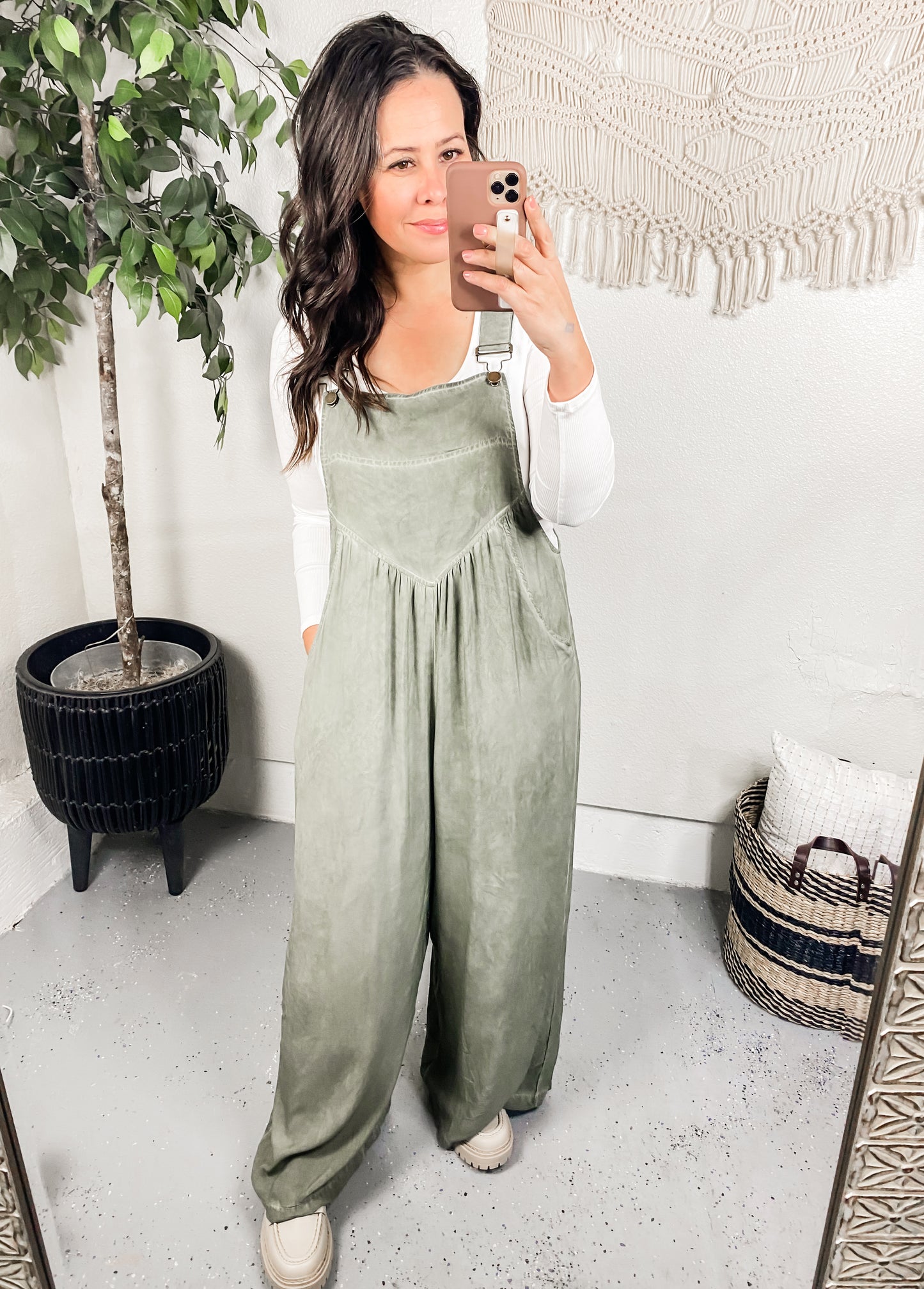 It's A Vibe Mineral Wash Wide Leg Overalls