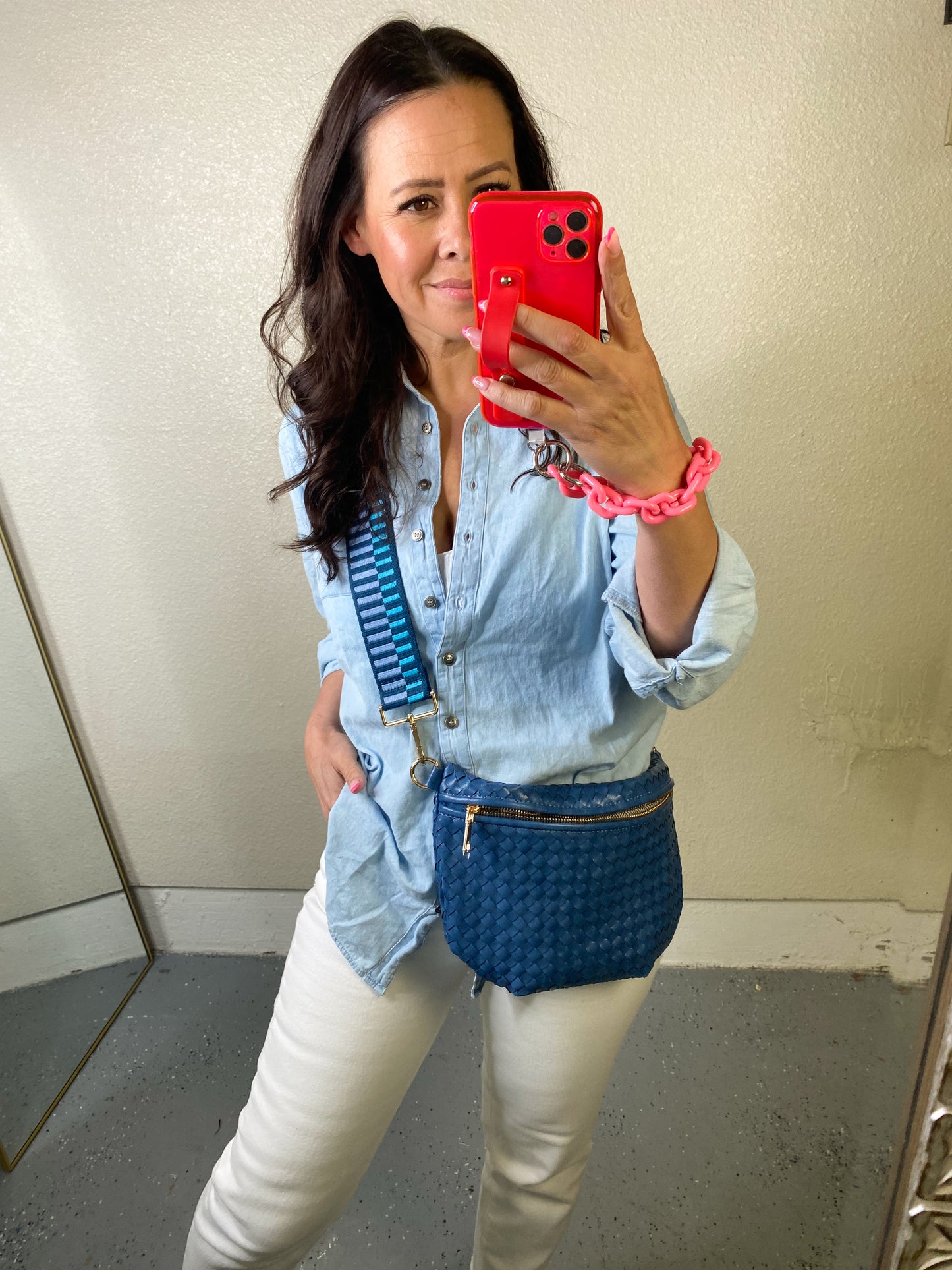 Denim Button Down Shirt Top in Light Blue