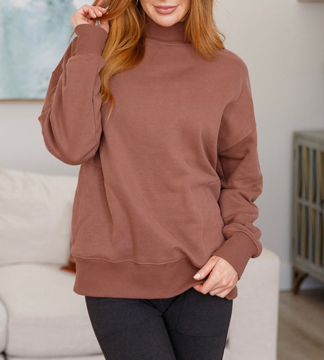 Leena Mock Neck Pullover in Cocoa