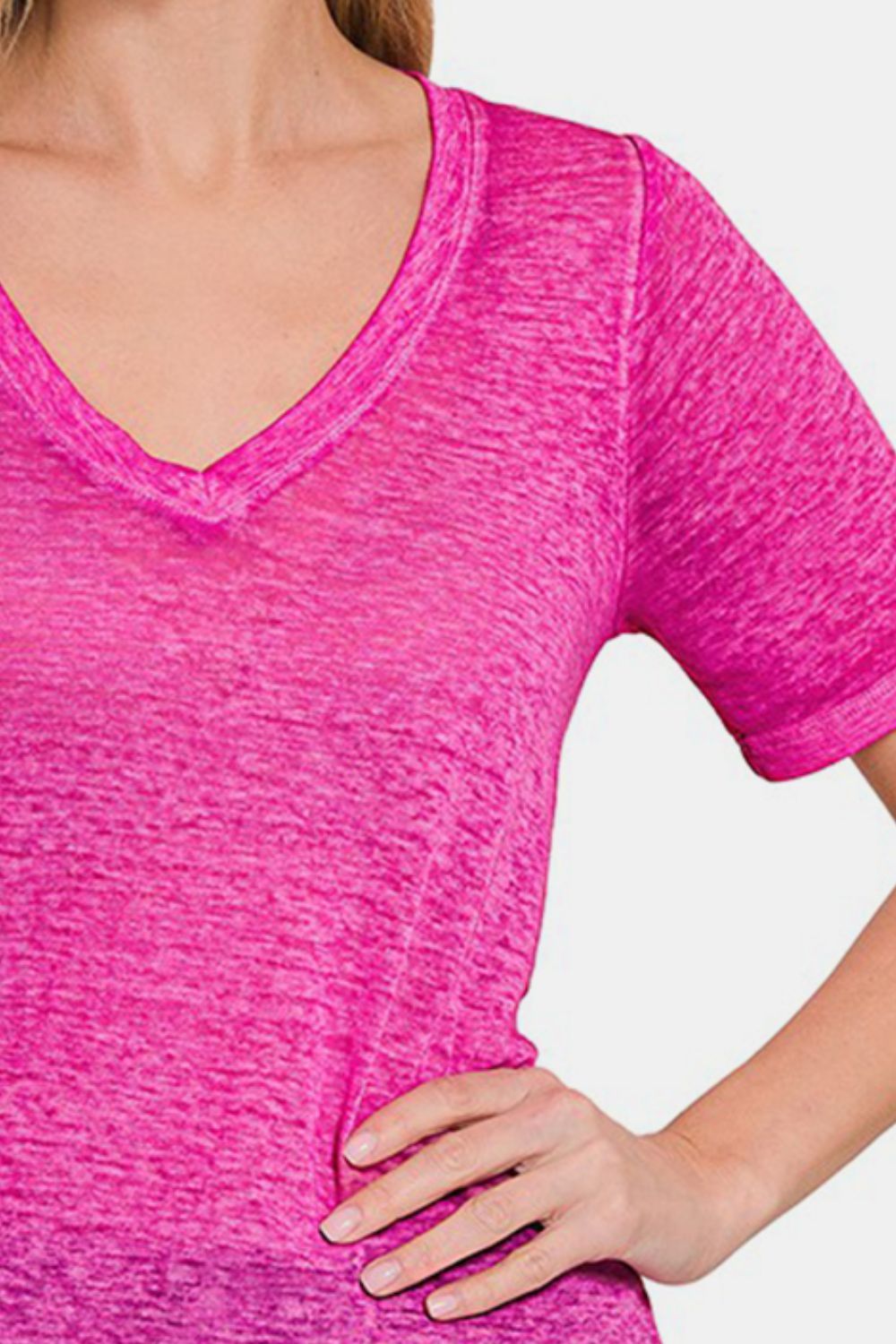 Pink V-Neck Short Sleeve T-Shirt