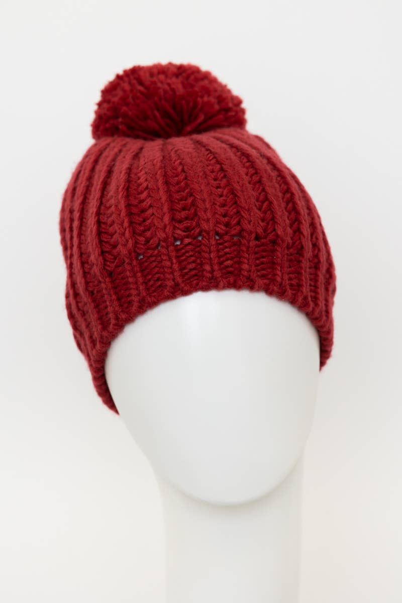 Chunky Cable Knit Pom Beanie: Ivory