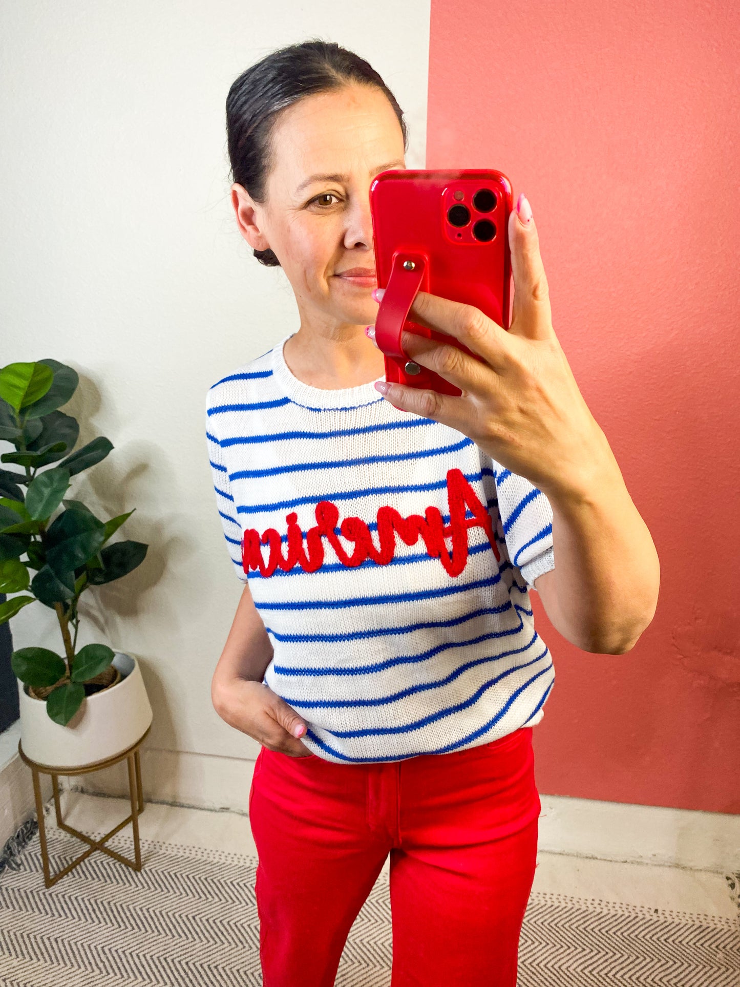 America Striped Knit Top