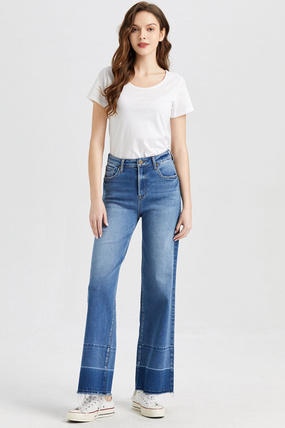 BAYEAS High Waist Release Hem Wide Leg Jeans