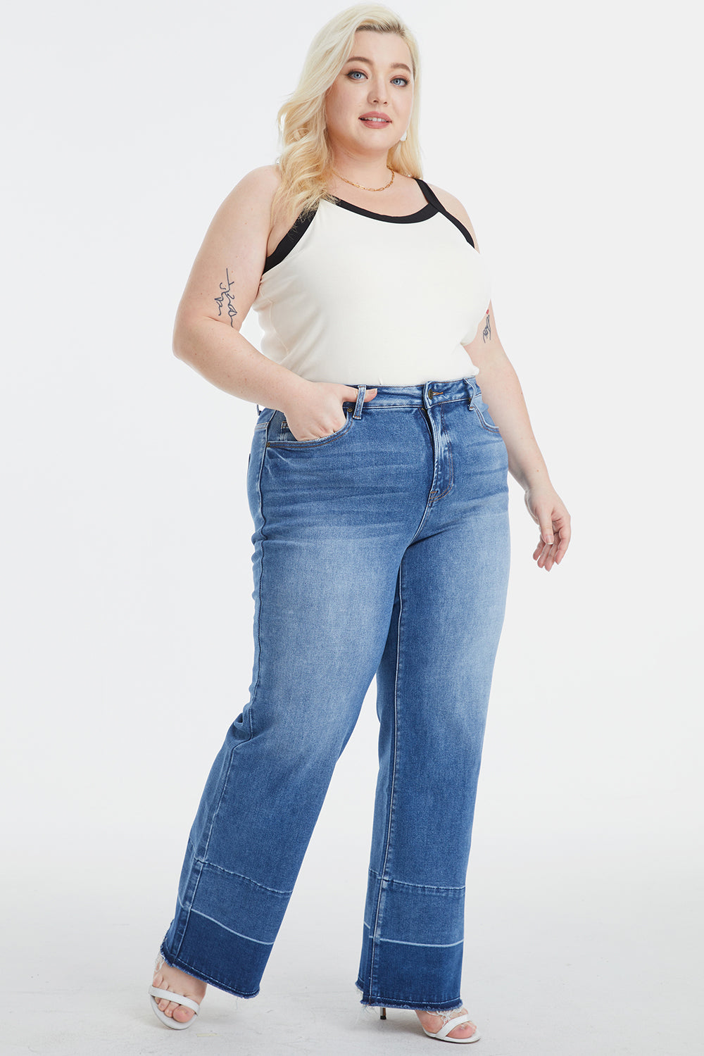 BAYEAS High Waist Release Hem Wide Leg Jeans