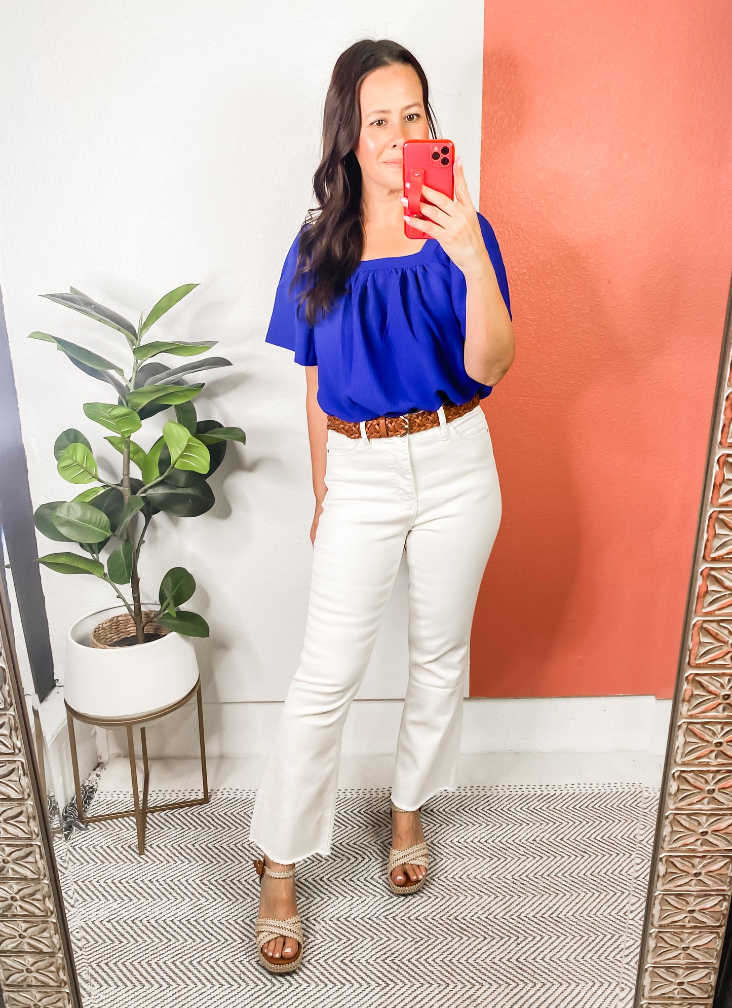 Keep Me Close Square Neck Short Sleeve Blouse in Royal