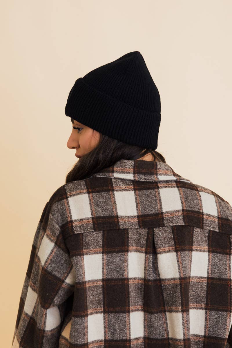 Smiley Face Embroidered Ribbed Knit Beanie: Mustard