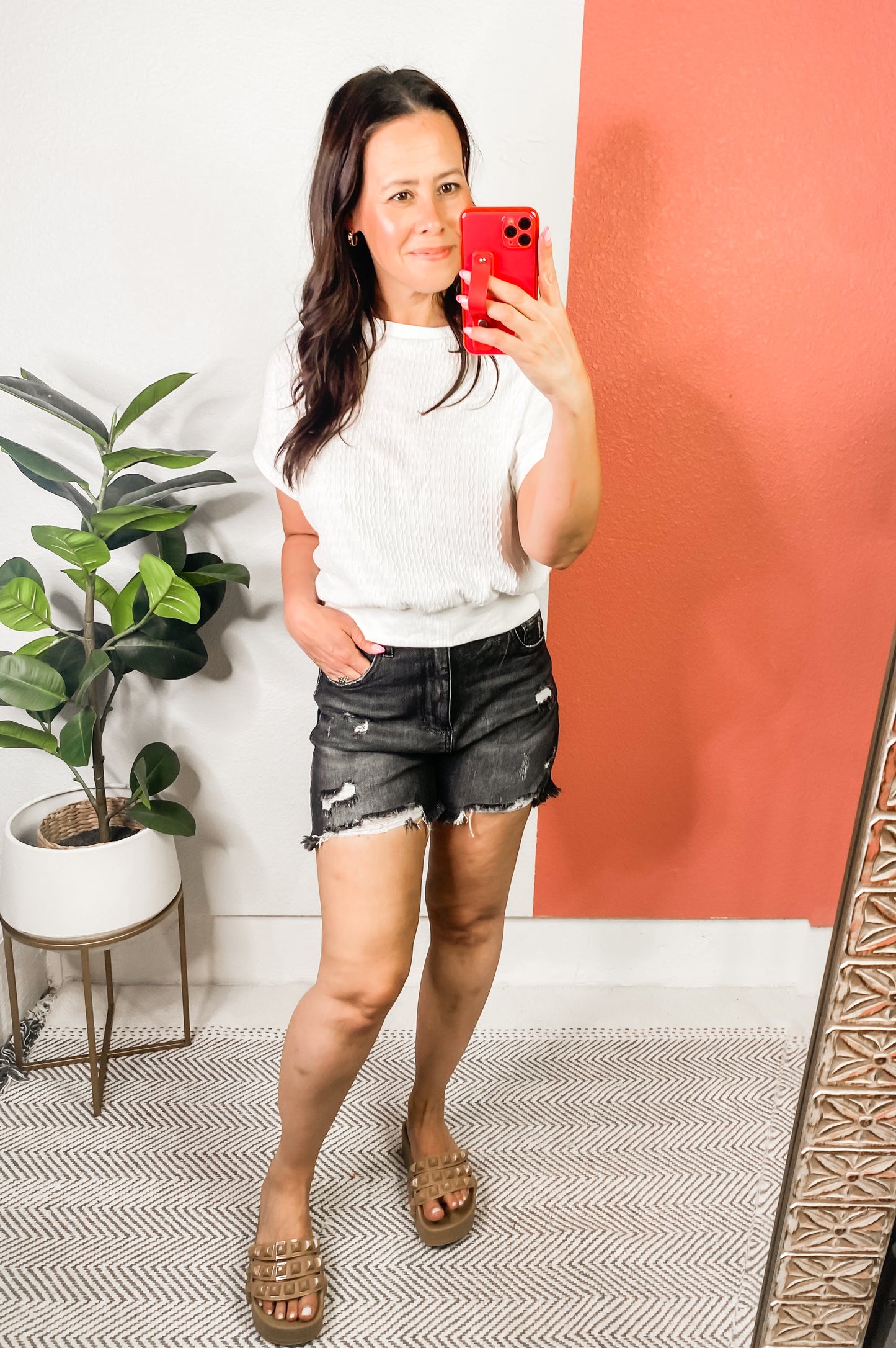 RISEN Black Distressed Denim Shorts