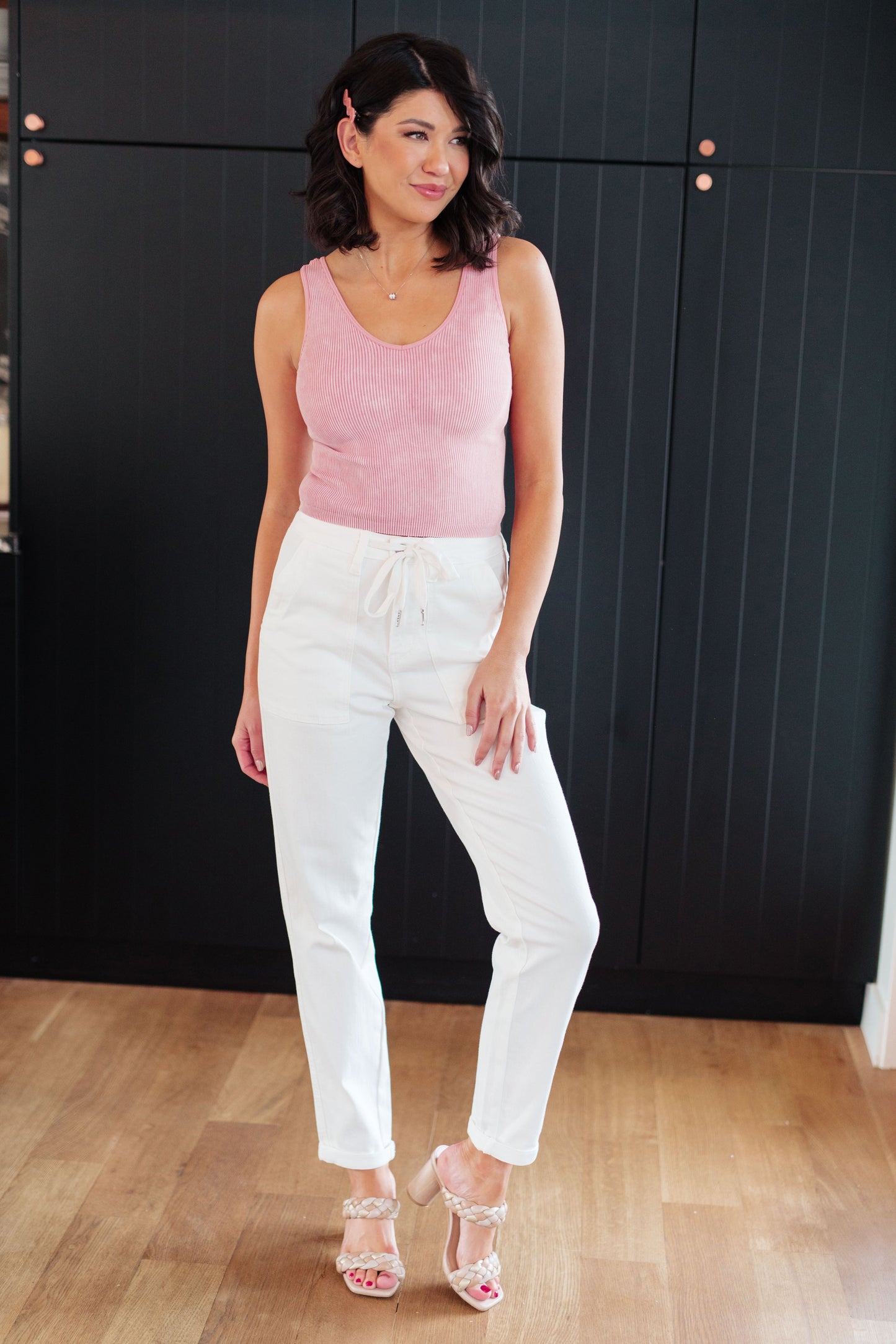 Judy Blue Cuffed Denim Jogger in Ecru White