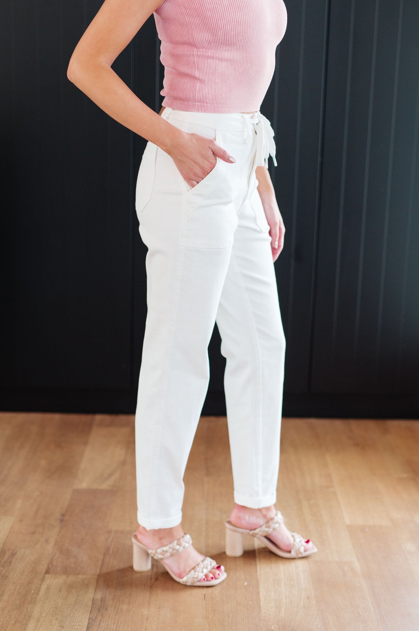 Judy Blue Cuffed Denim Jogger in Ecru White