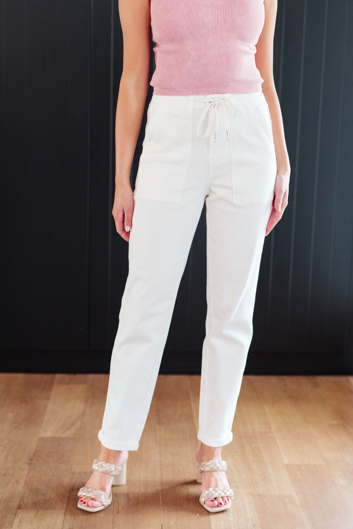 Judy Blue Cuffed Denim Jogger in Ecru White