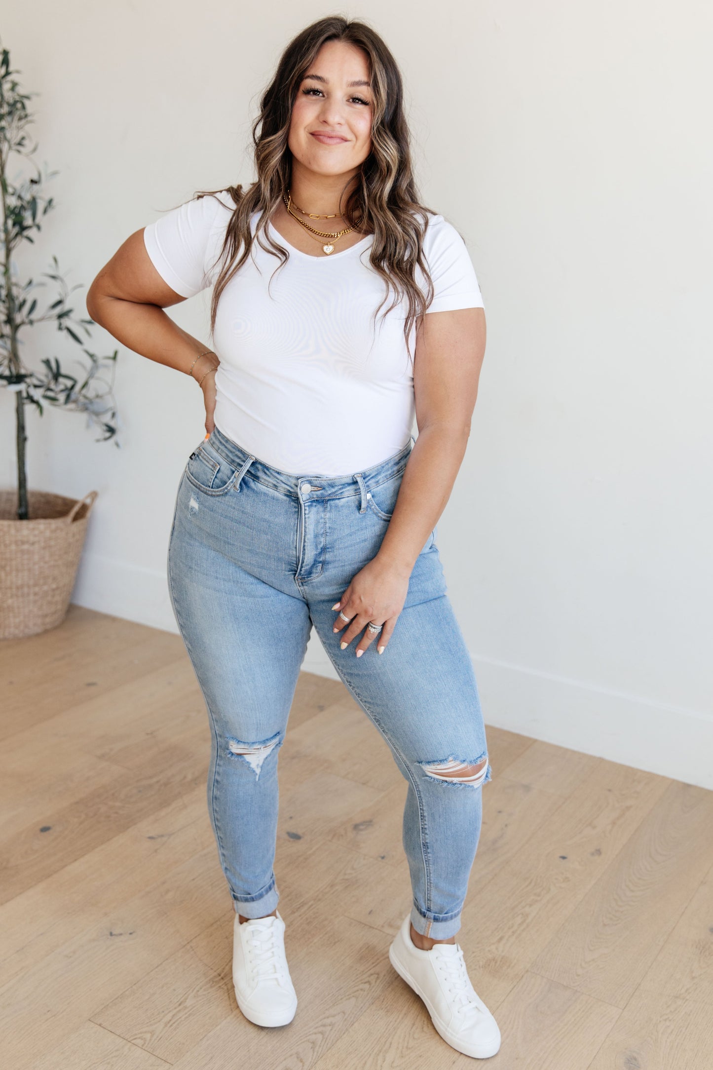 Judy Blue Mid Rise Tummy Control Distressed Skinny Jeans