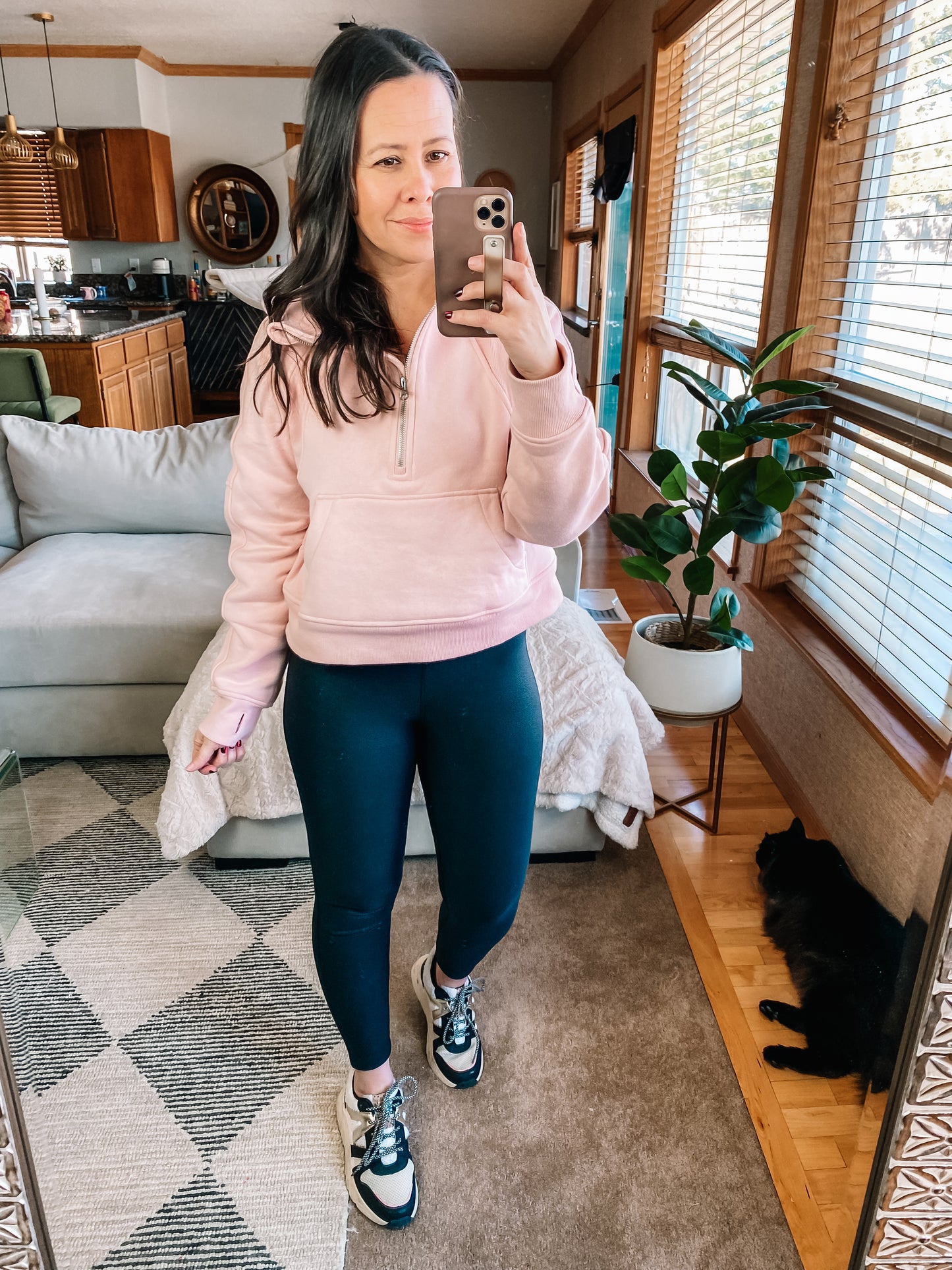 Half Zip Cropped Hoodie in Pink