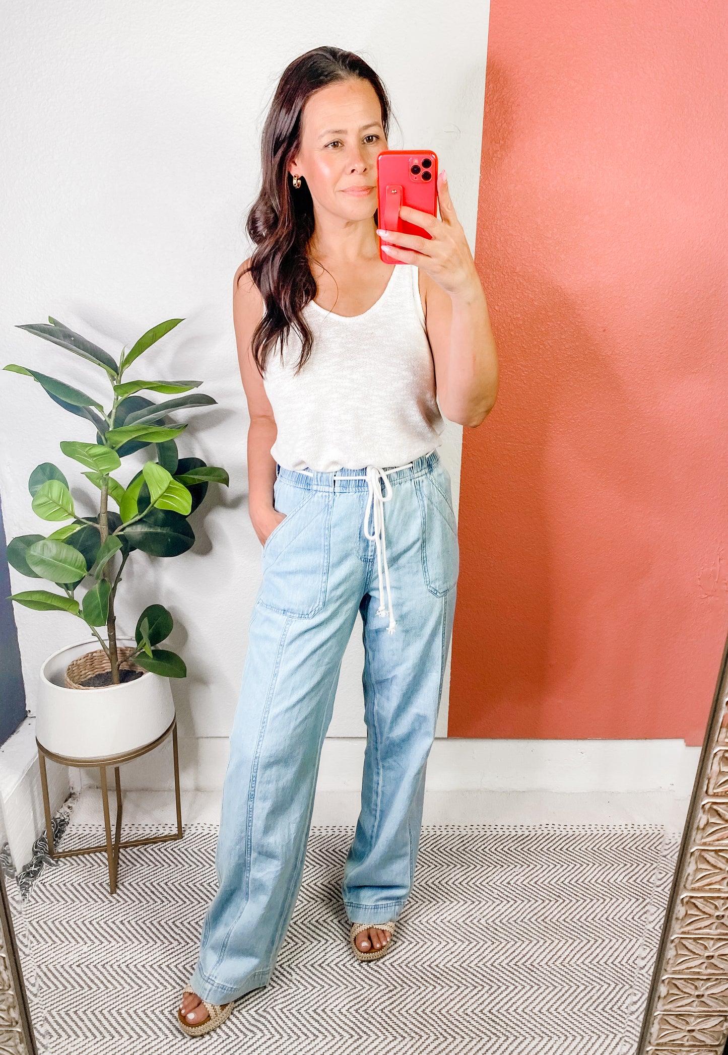 RISEN Pull On Drawstring Straight Jeans