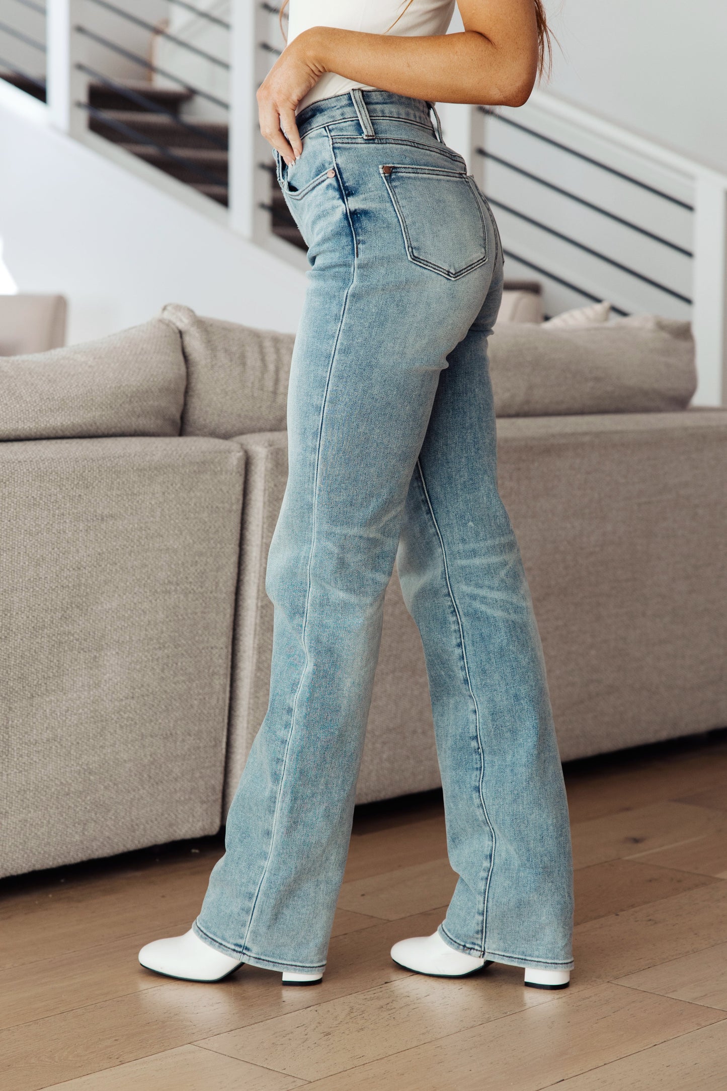 Judy Blue High Rise Plaid Cuff Vintage Straight Jeans