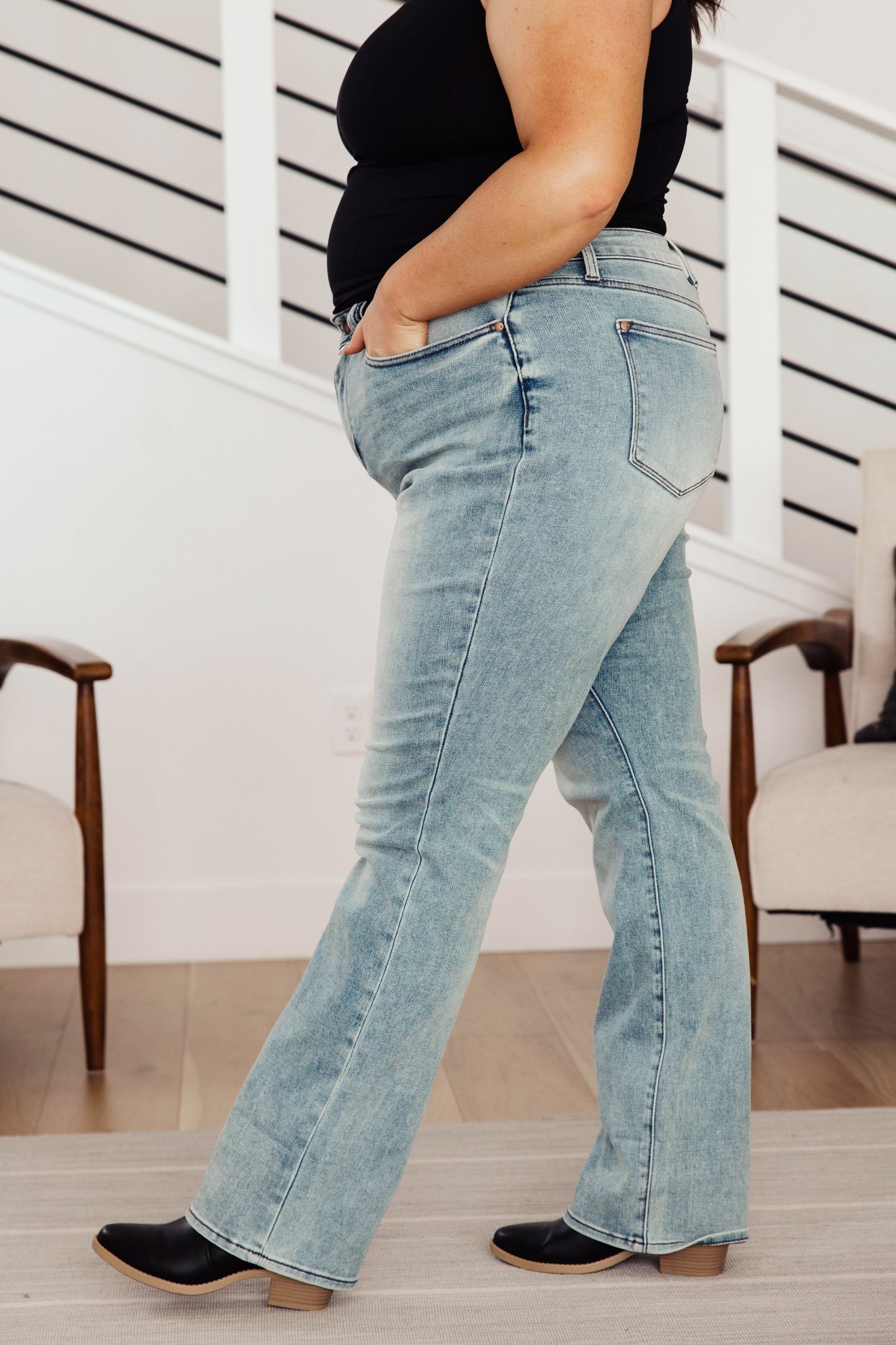 Judy Blue High Rise Plaid Cuff Vintage Straight Jeans
