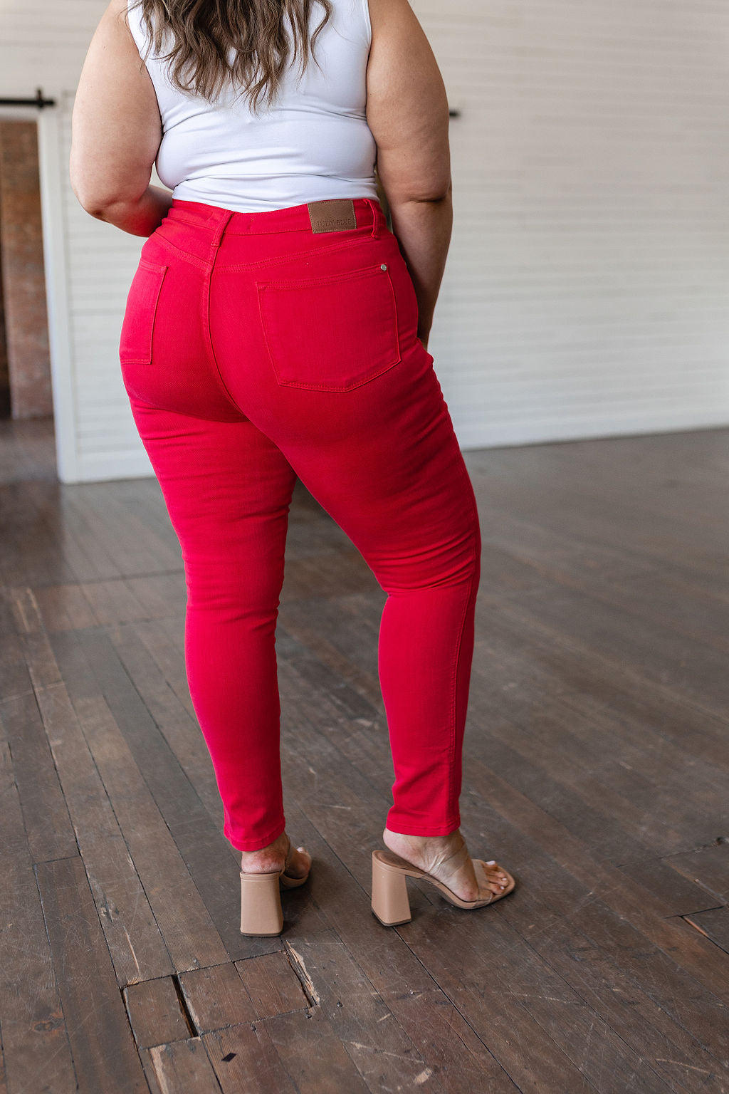 Judy Blue High Rise Control Top Garment Dyed Skinny Jeans in Ruby