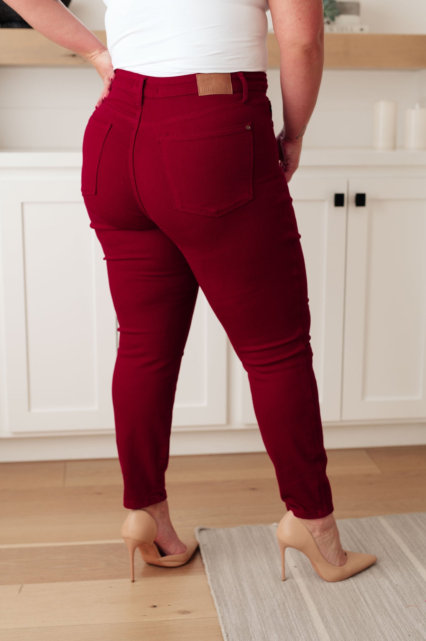 Judy Blue High Rise Tummy Control Skinny Jeans in Scarlet