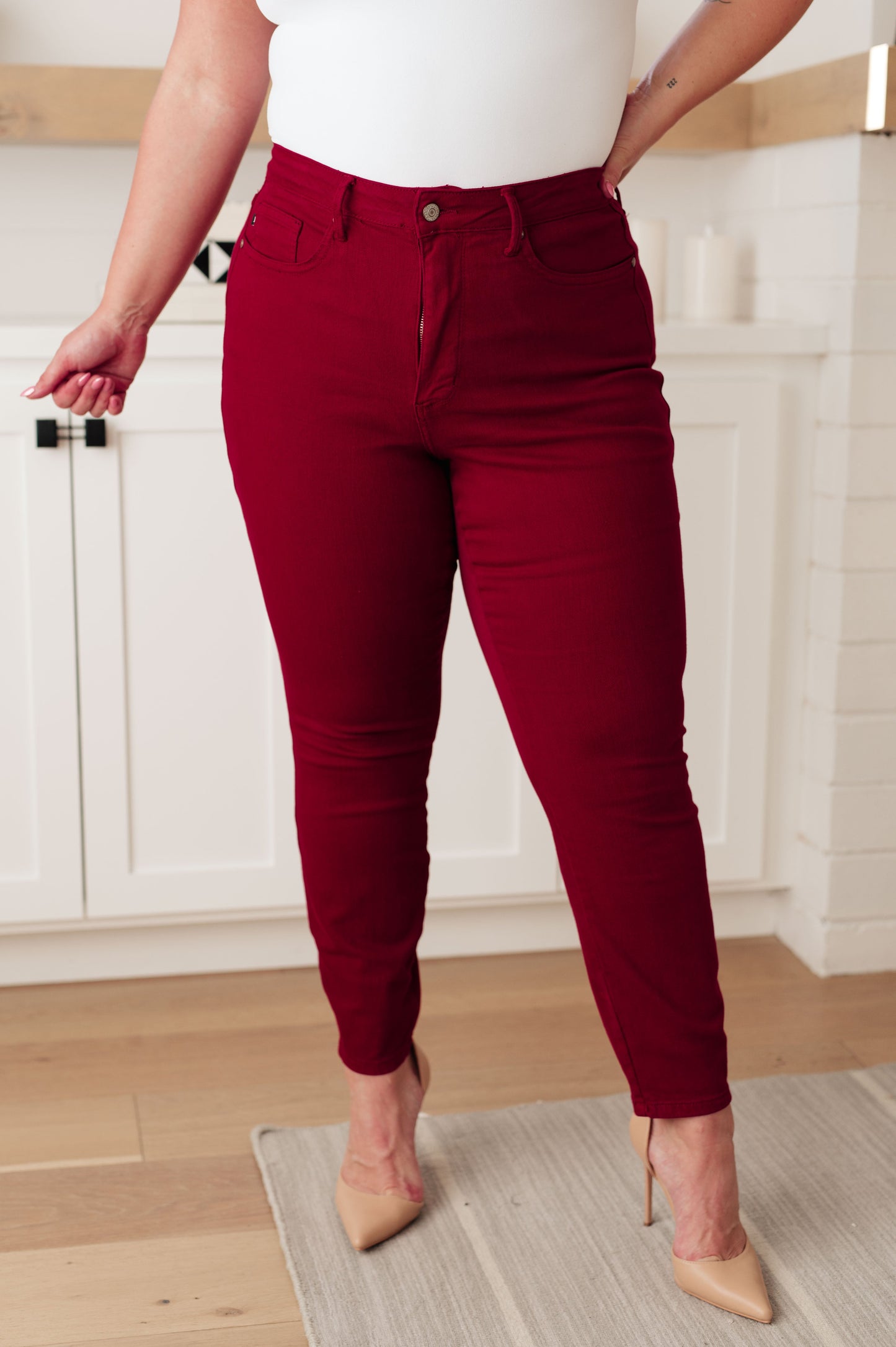 Judy Blue High Rise Tummy Control Skinny Jeans in Scarlet