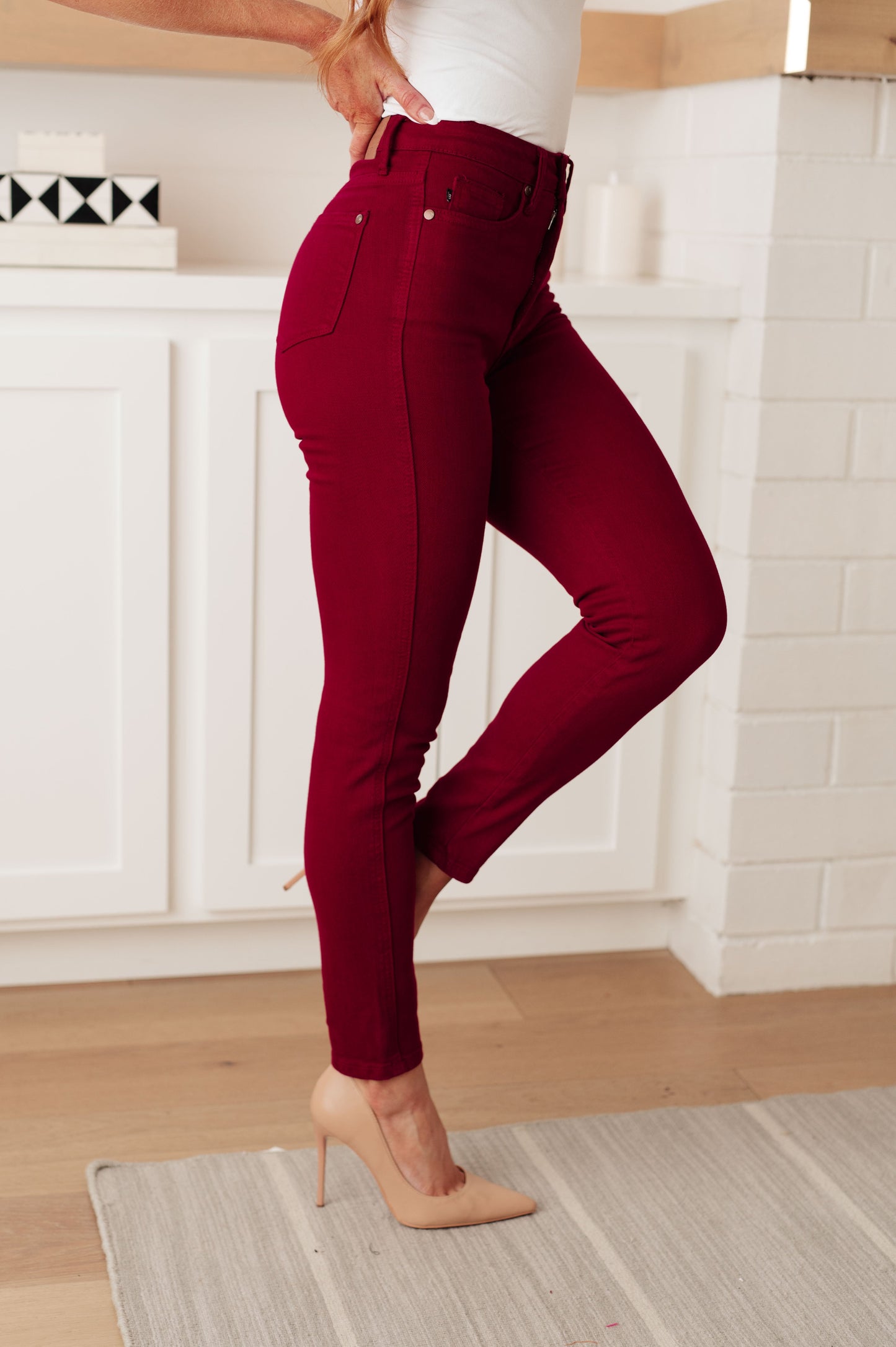 Judy Blue High Rise Tummy Control Skinny Jeans in Scarlet