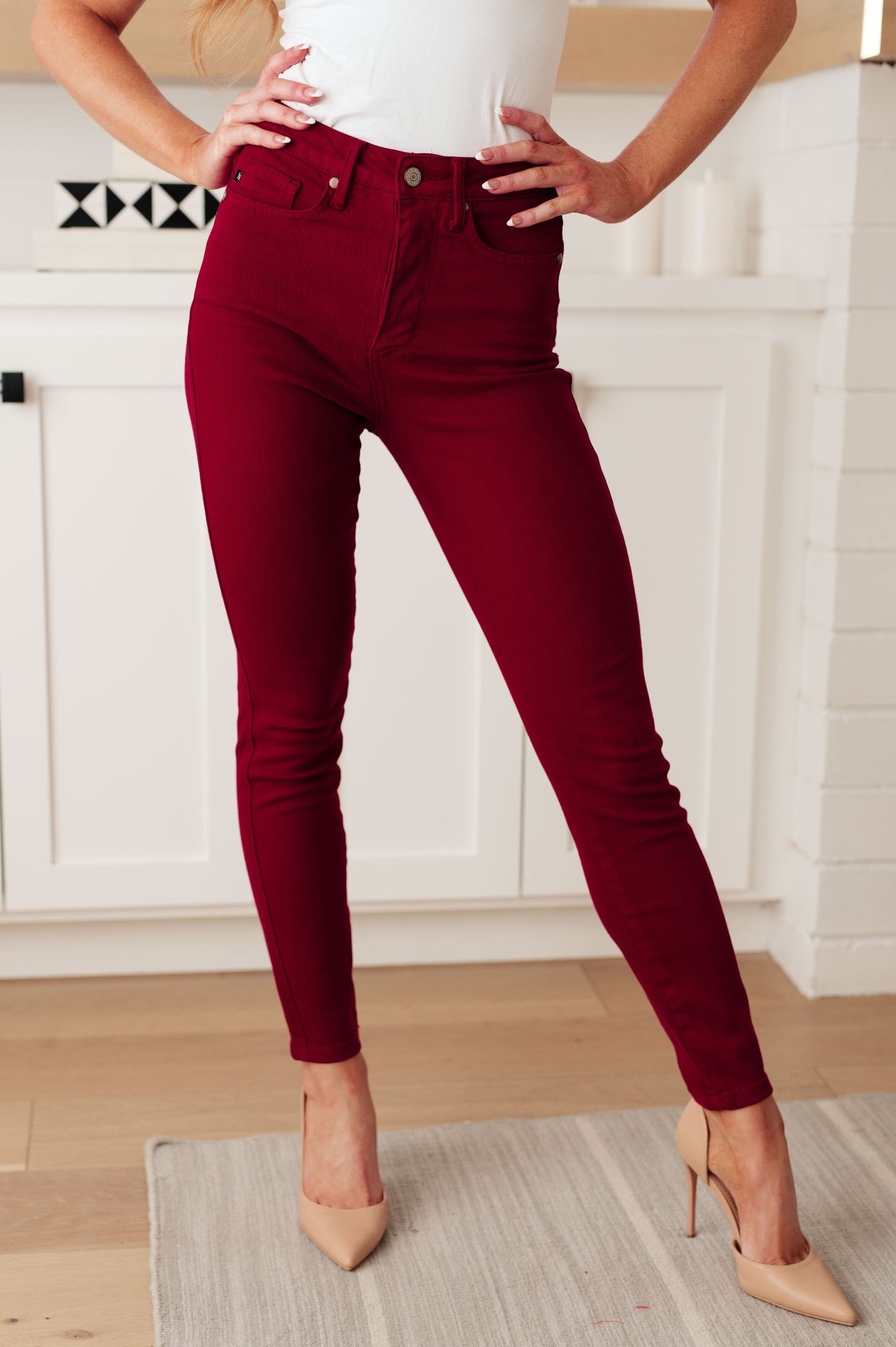 Judy Blue High Rise Tummy Control Skinny Jeans in Scarlet