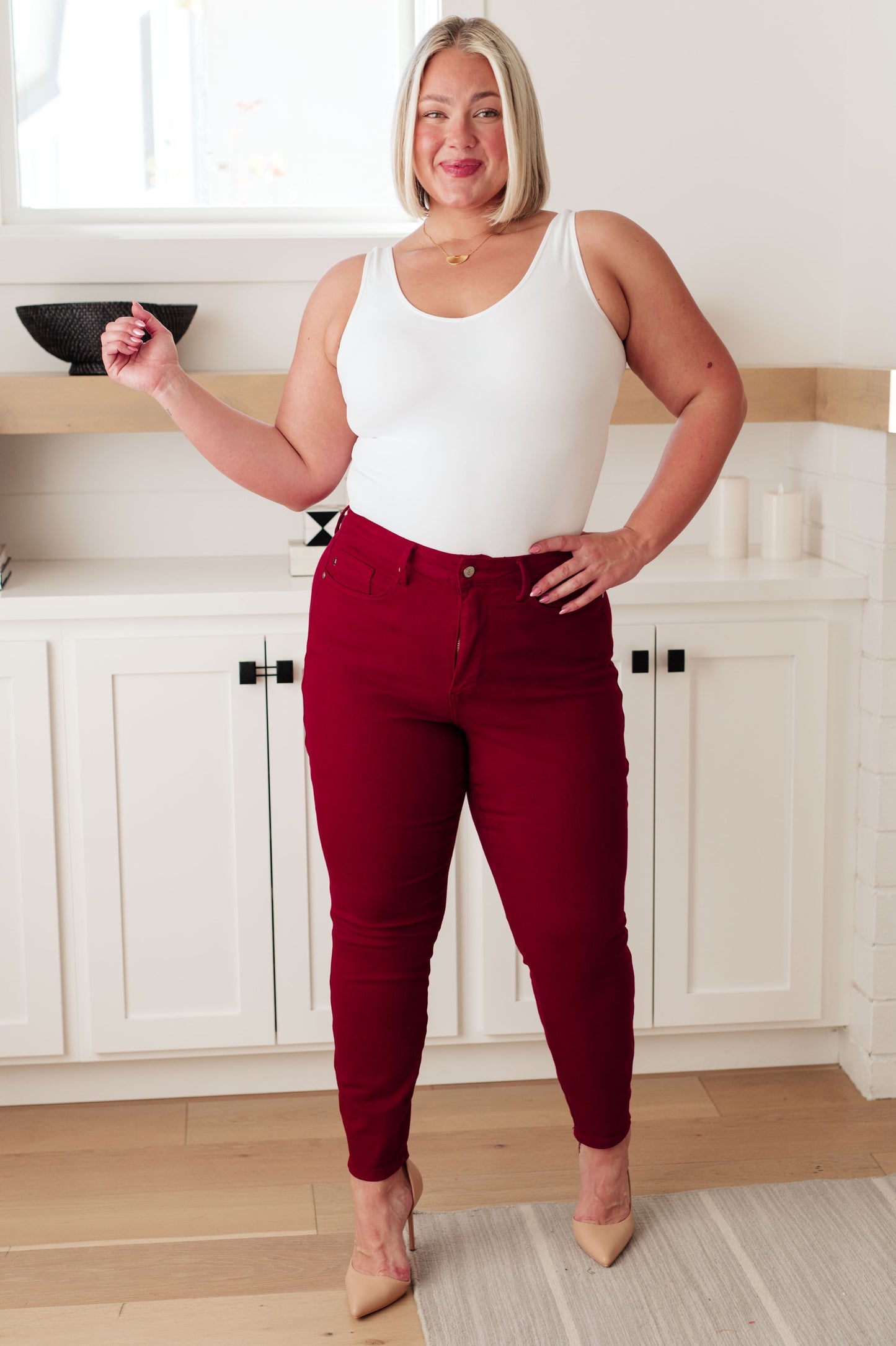Judy Blue High Rise Tummy Control Skinny Jeans in Scarlet