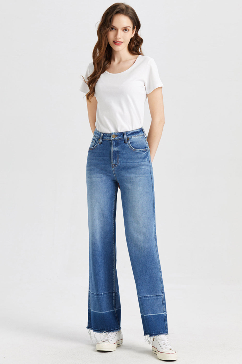 BAYEAS High Waist Release Hem Wide Leg Jeans
