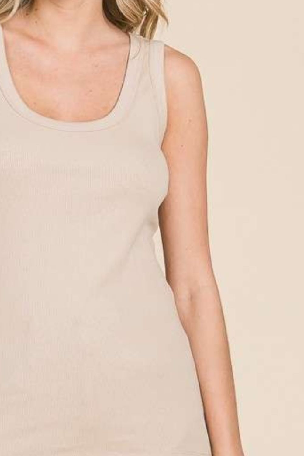 Ribbed Scoop Neck Tank - Tan