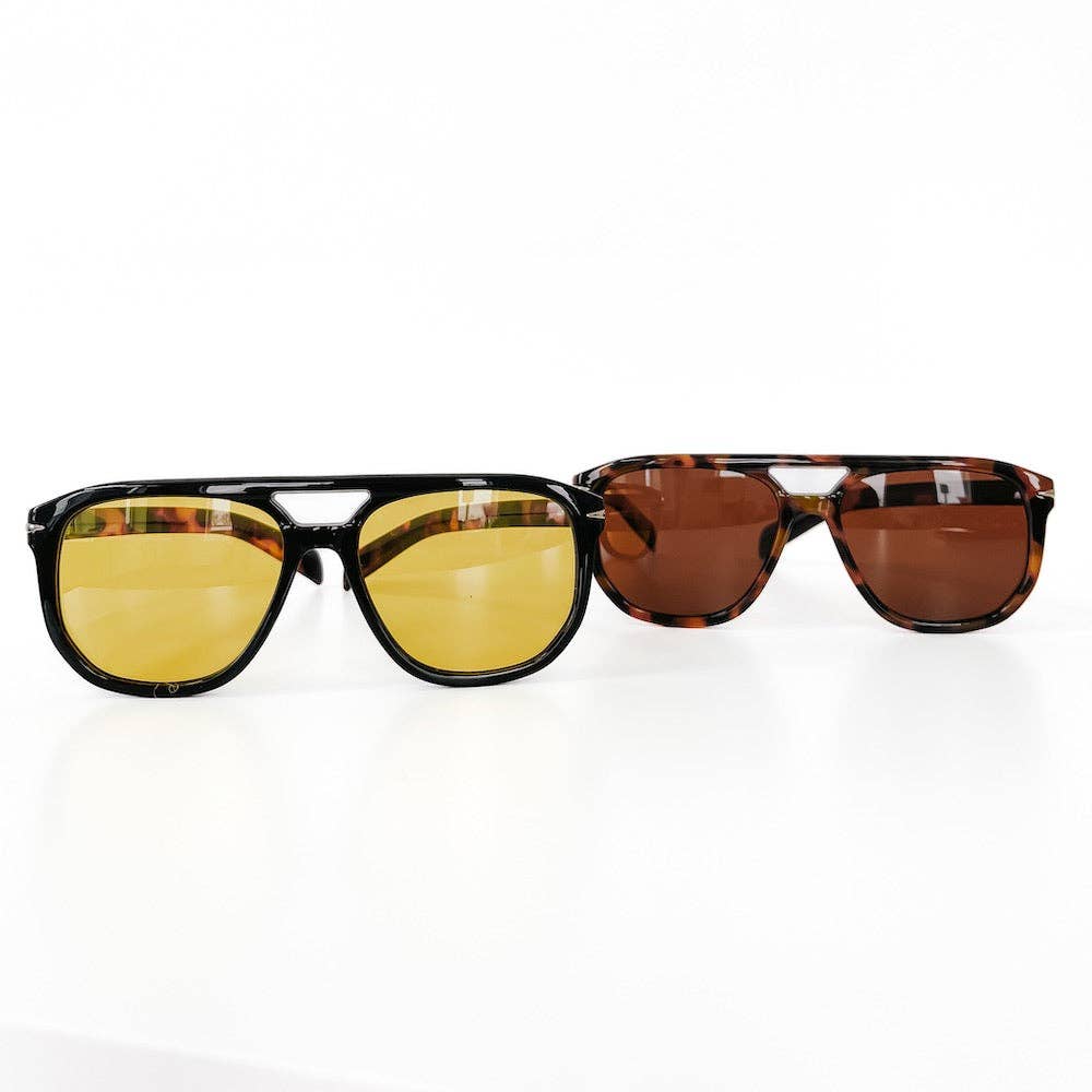 Goldie Double Bridge Aviator Sunglasses: Brown Lens