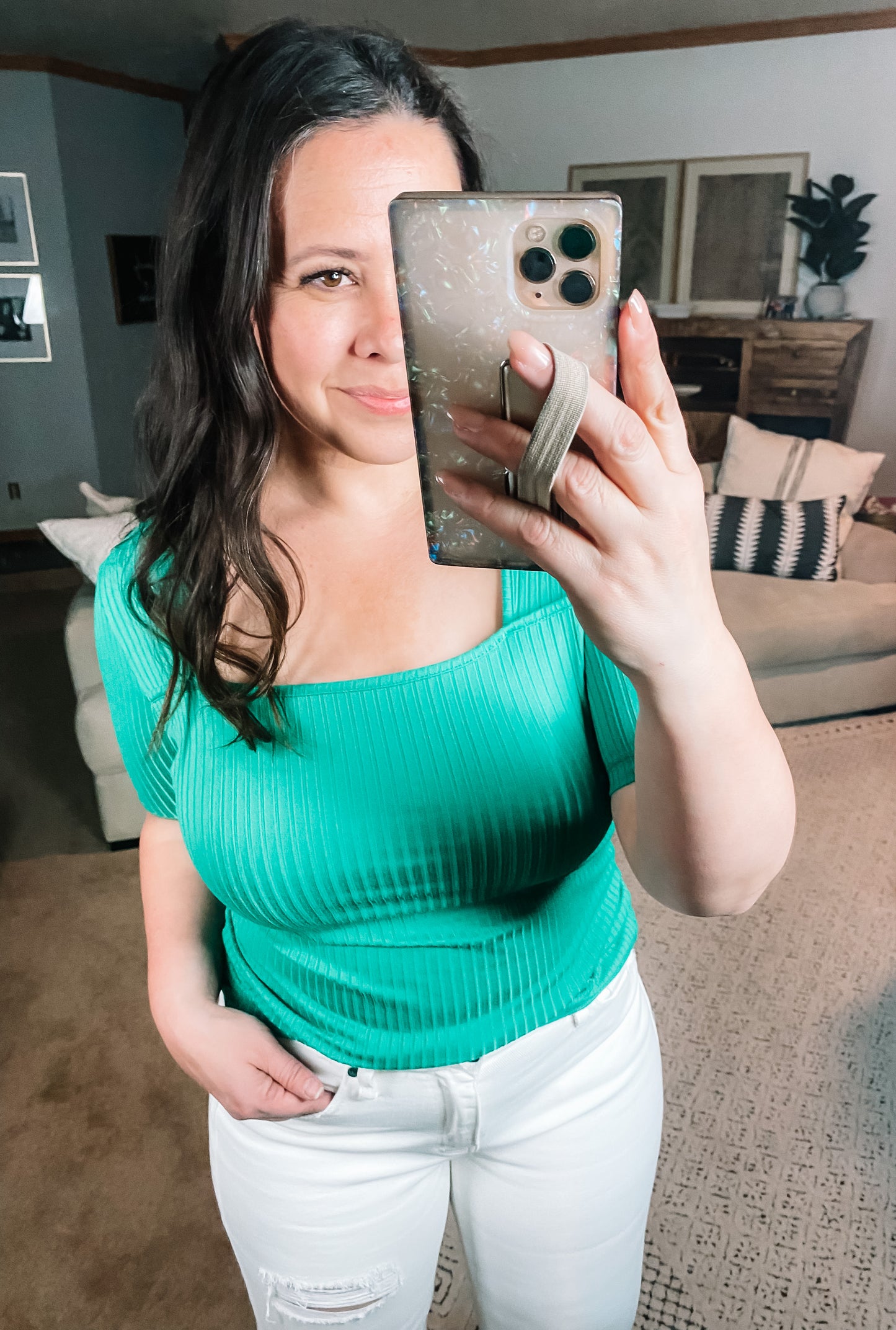 Sentimental Feelings Square Neck Top in Kelly Green