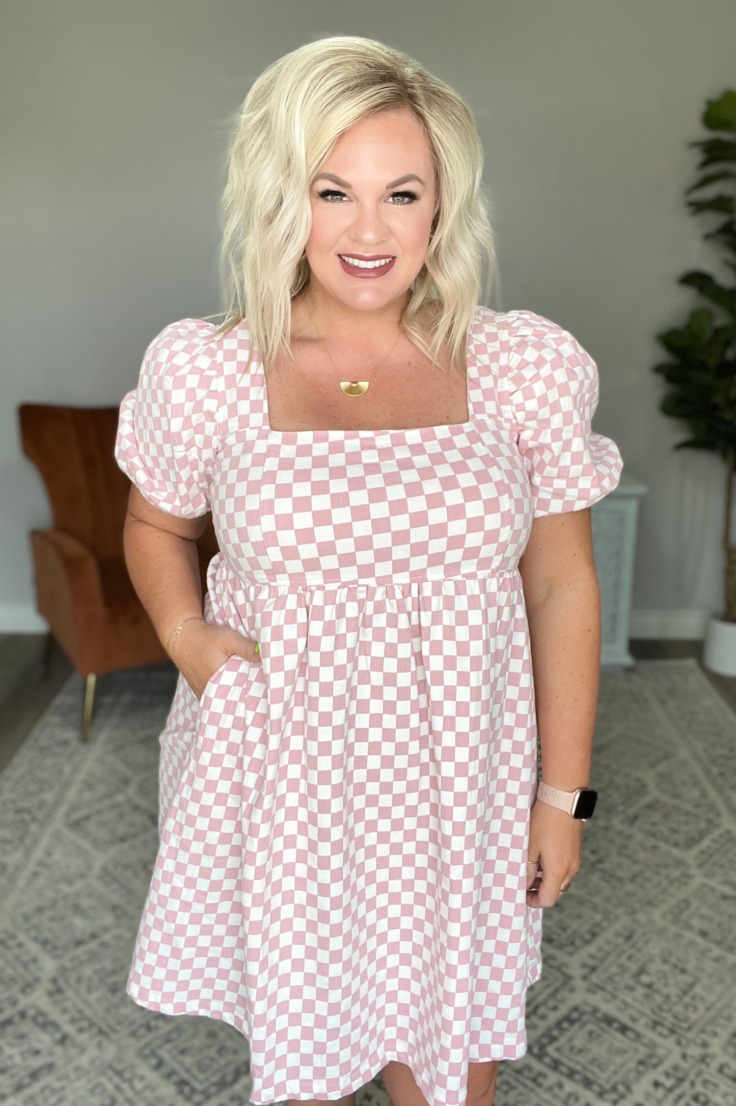 The Moment Checkered Babydoll Dress