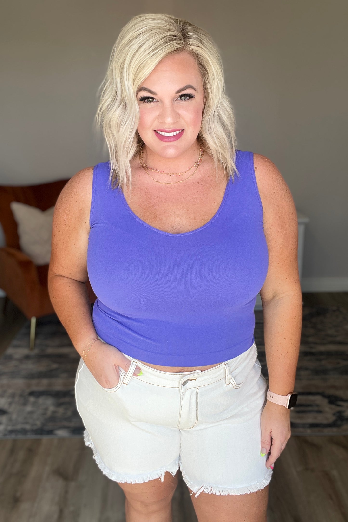 Carefree Seamless Reversible Tank in Periwinkle