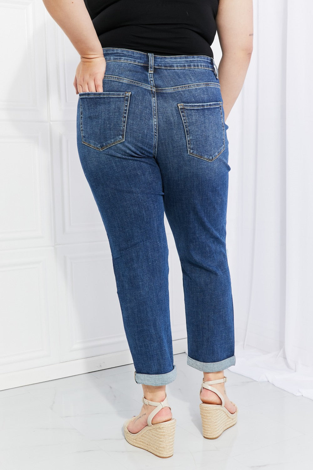 VERVET Rolled Up Mom Jeans - Dark Wash