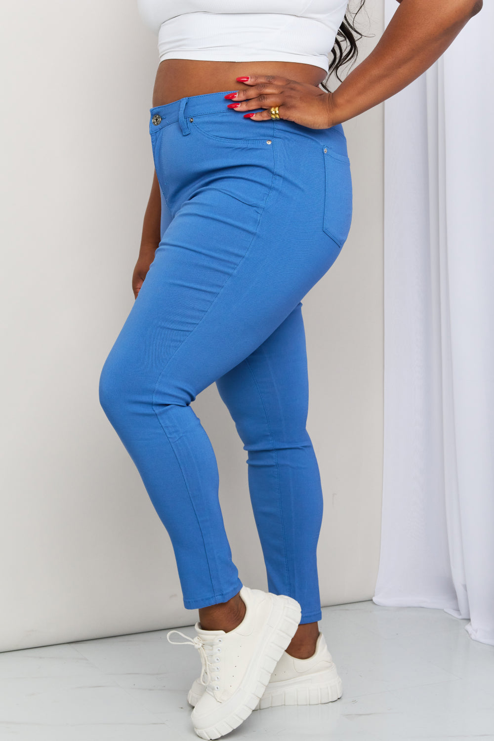 YMI Hyper-Stretch Mid-Rise Skinnies in Electric Blue