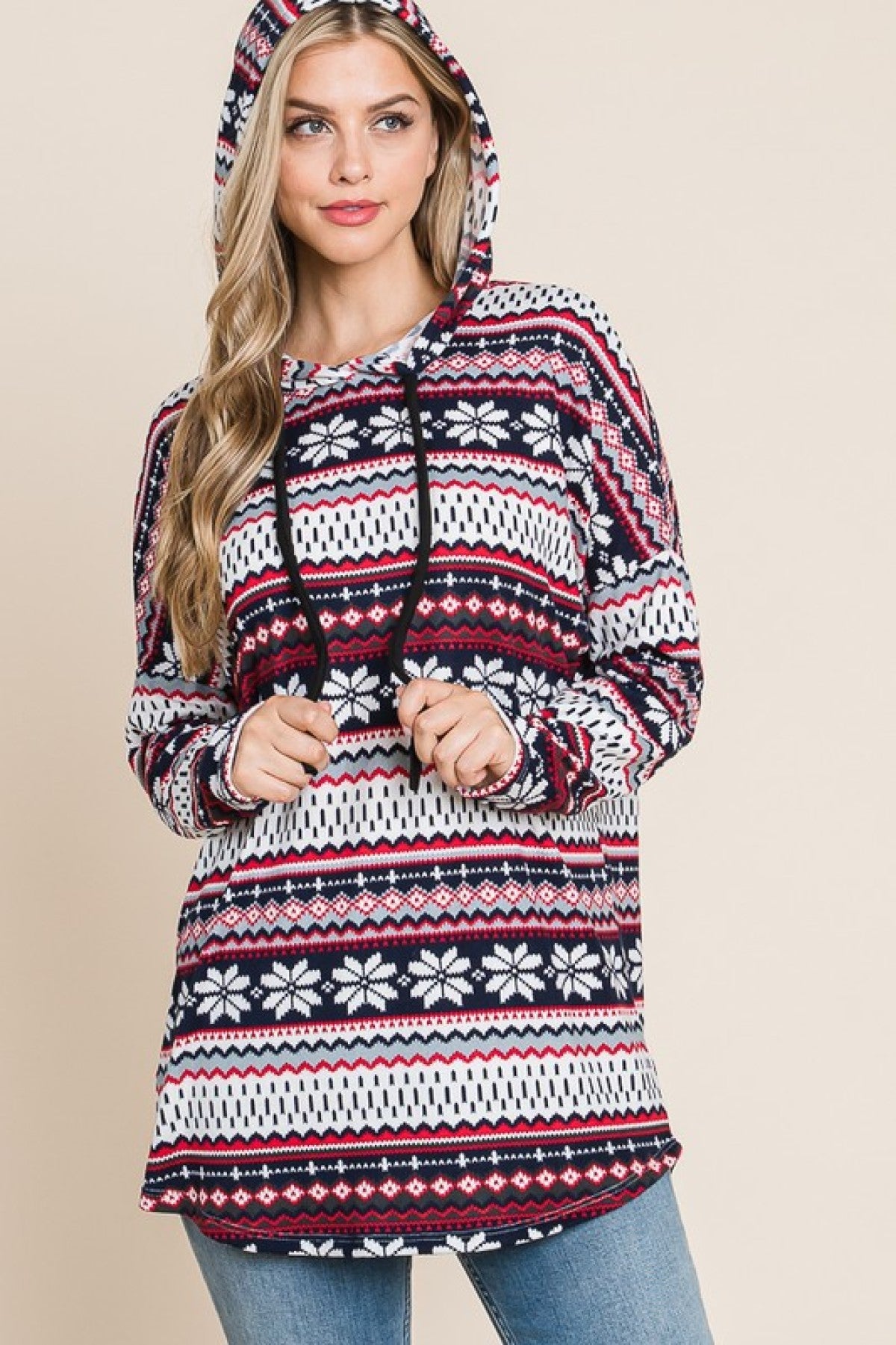 Bombom Modern Tribal Print Knit Hooded Top