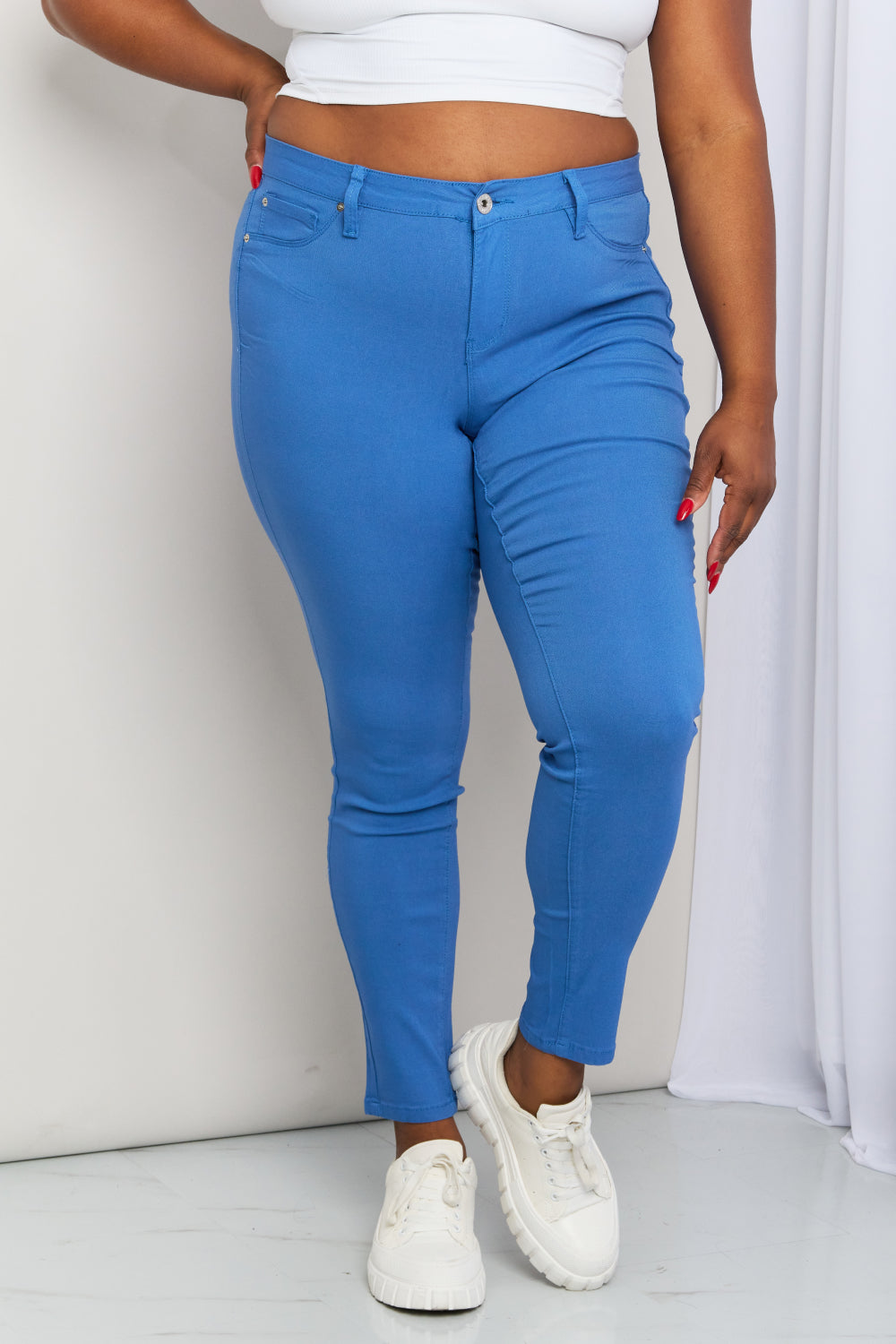 YMI Hyper-Stretch Mid-Rise Skinnies in Electric Blue