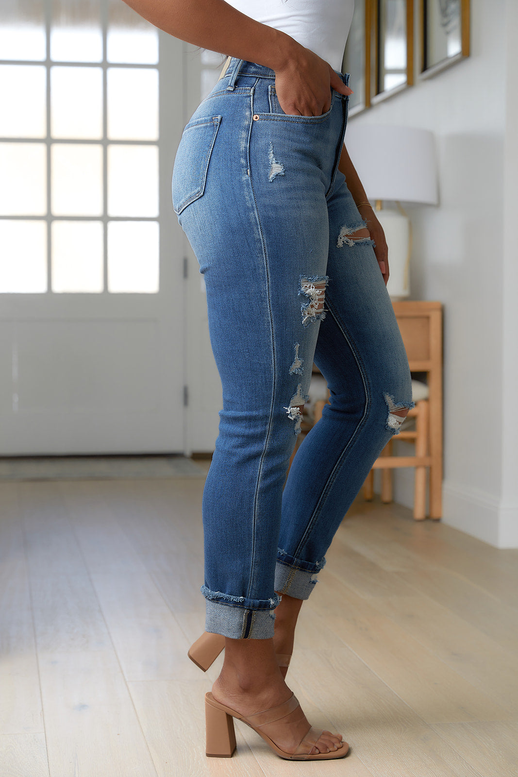 ARTEMIS High Rise Distressed Straight Jeans