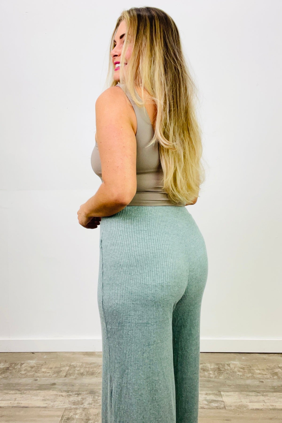 Two Tone Rib Wide Leg Pants