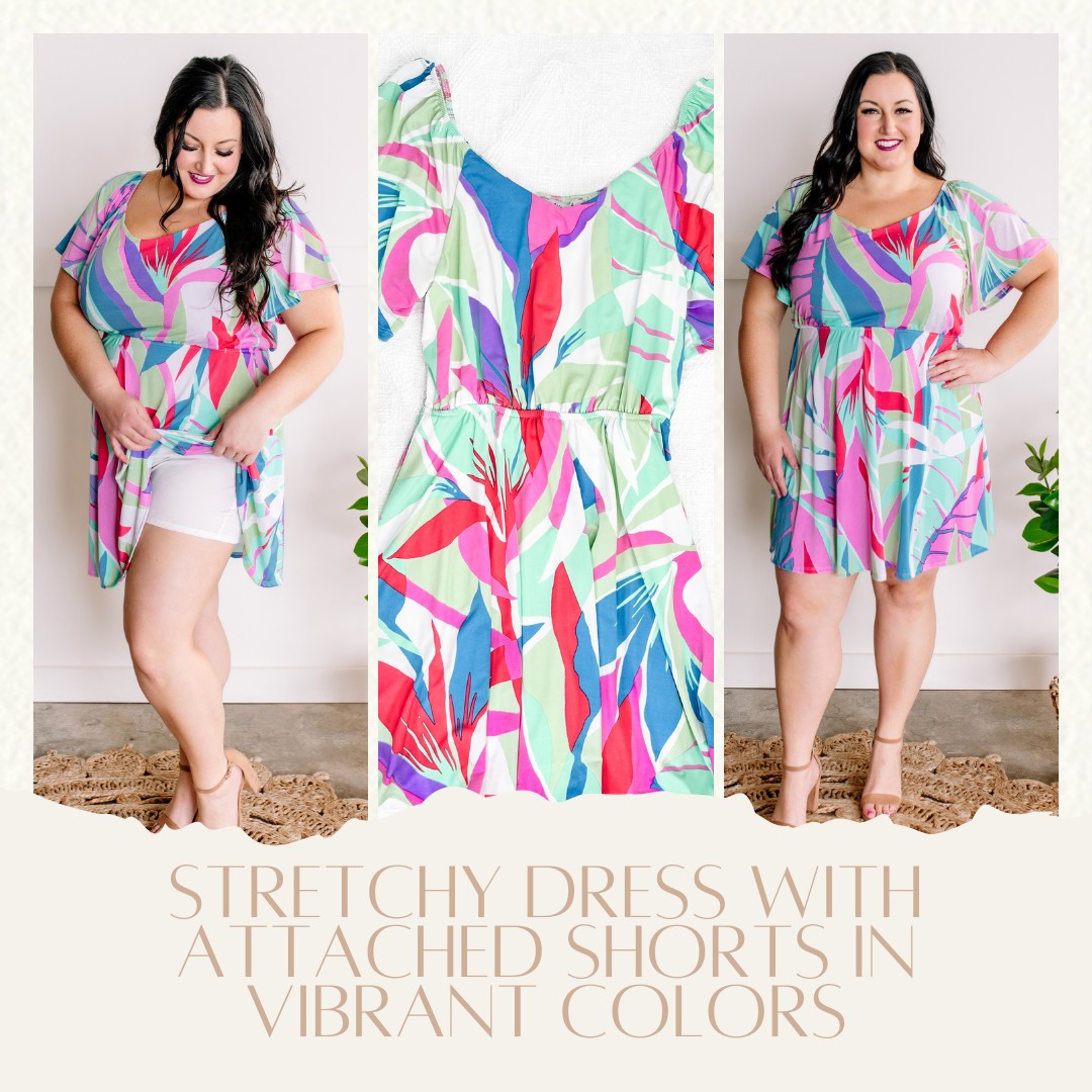 Stretchy Dress With Attached Shorts In Vibrant Colors