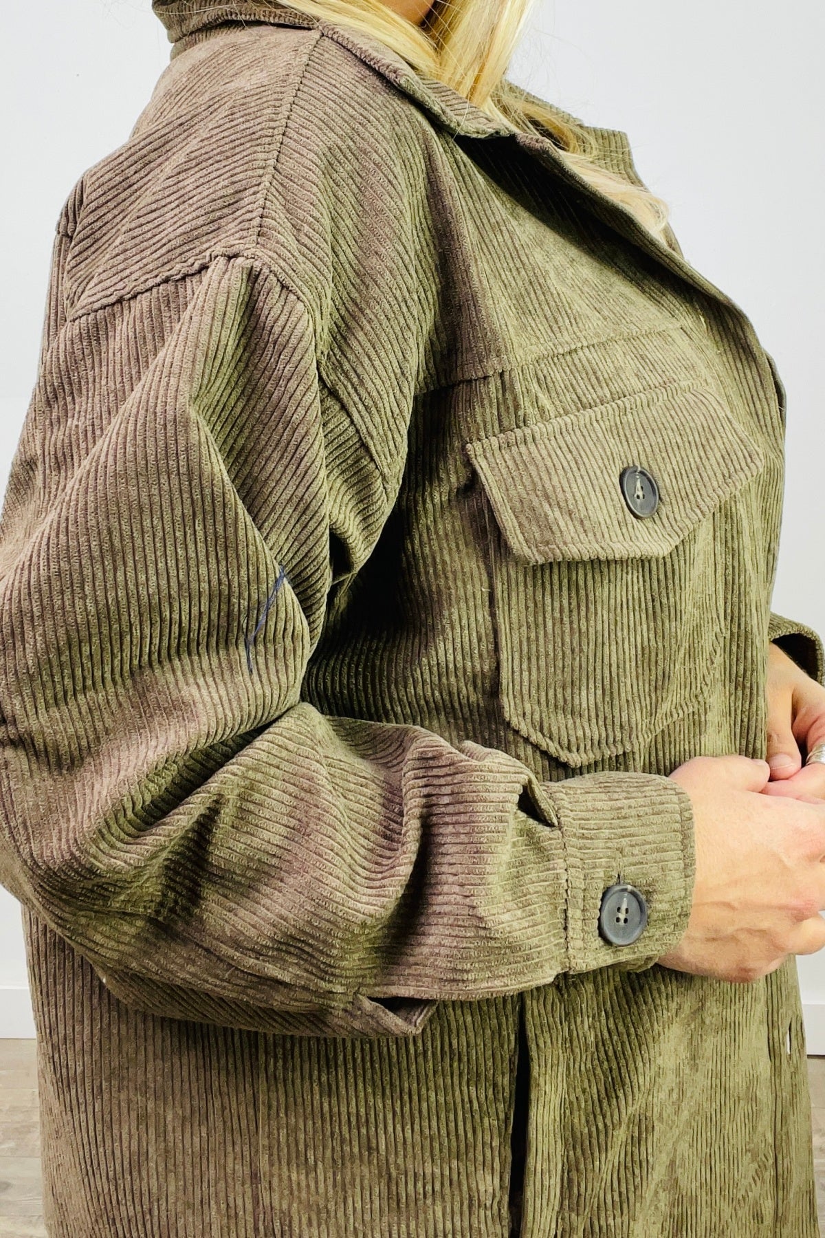 Oversized Corduroy Button Front Shacket
