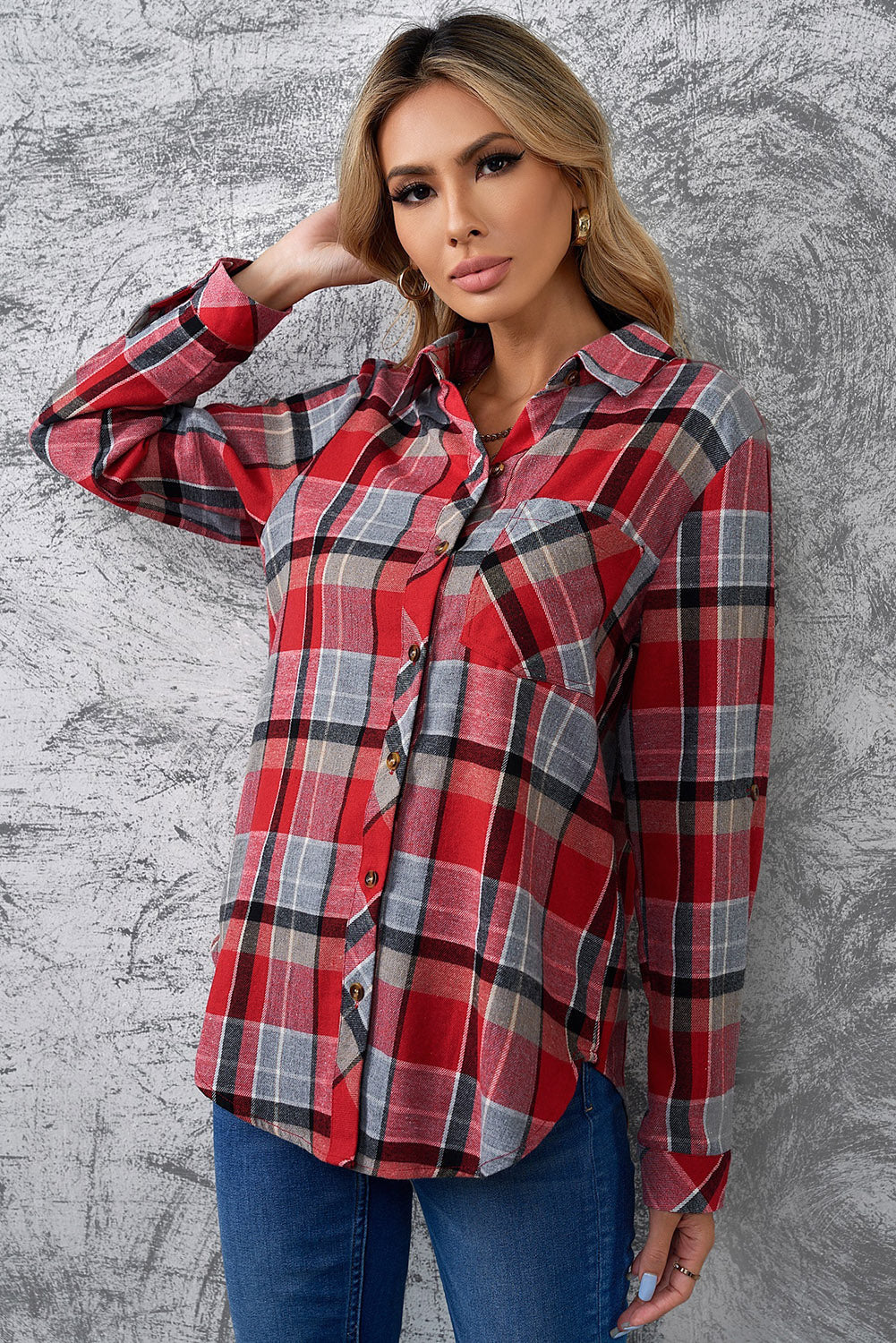 SIZE LARGE Thanks A Latte Plaid Collared Shirt