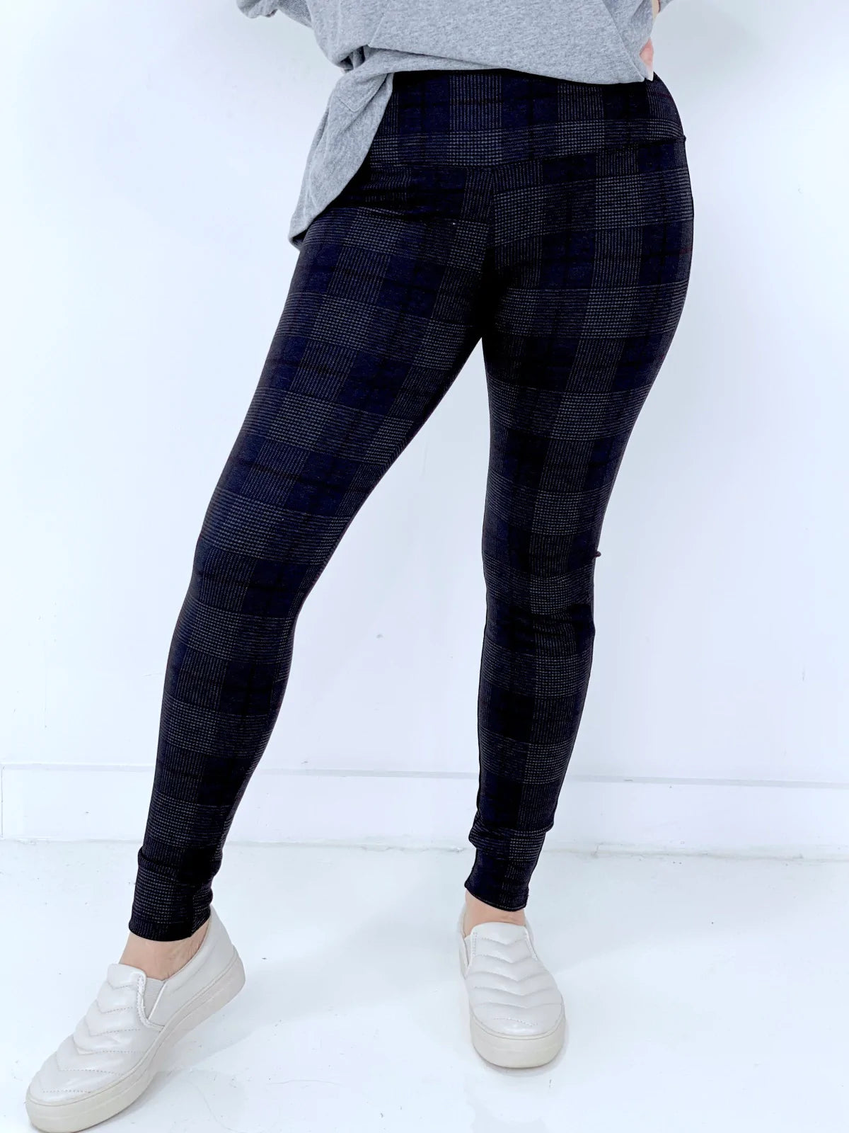 Zenana Ponte Plaid Pull-On Stretch Skinny Pants
