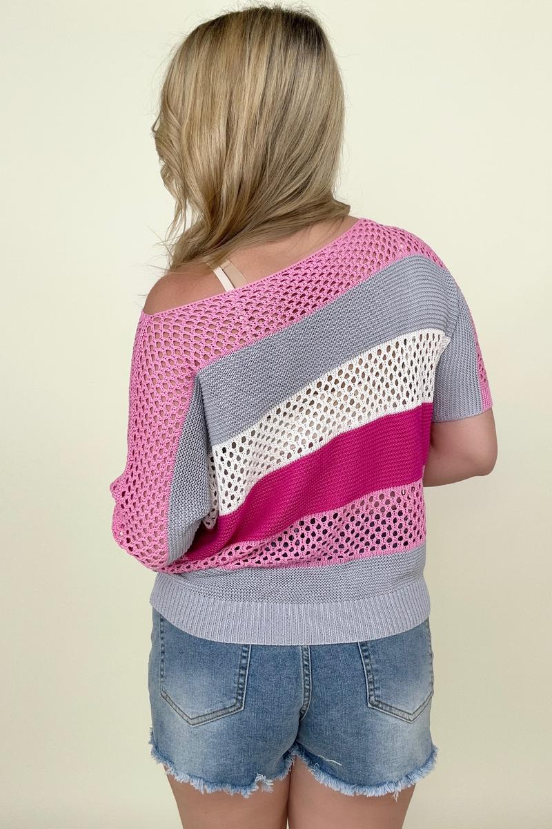 Colorblock Crochet Knit Top