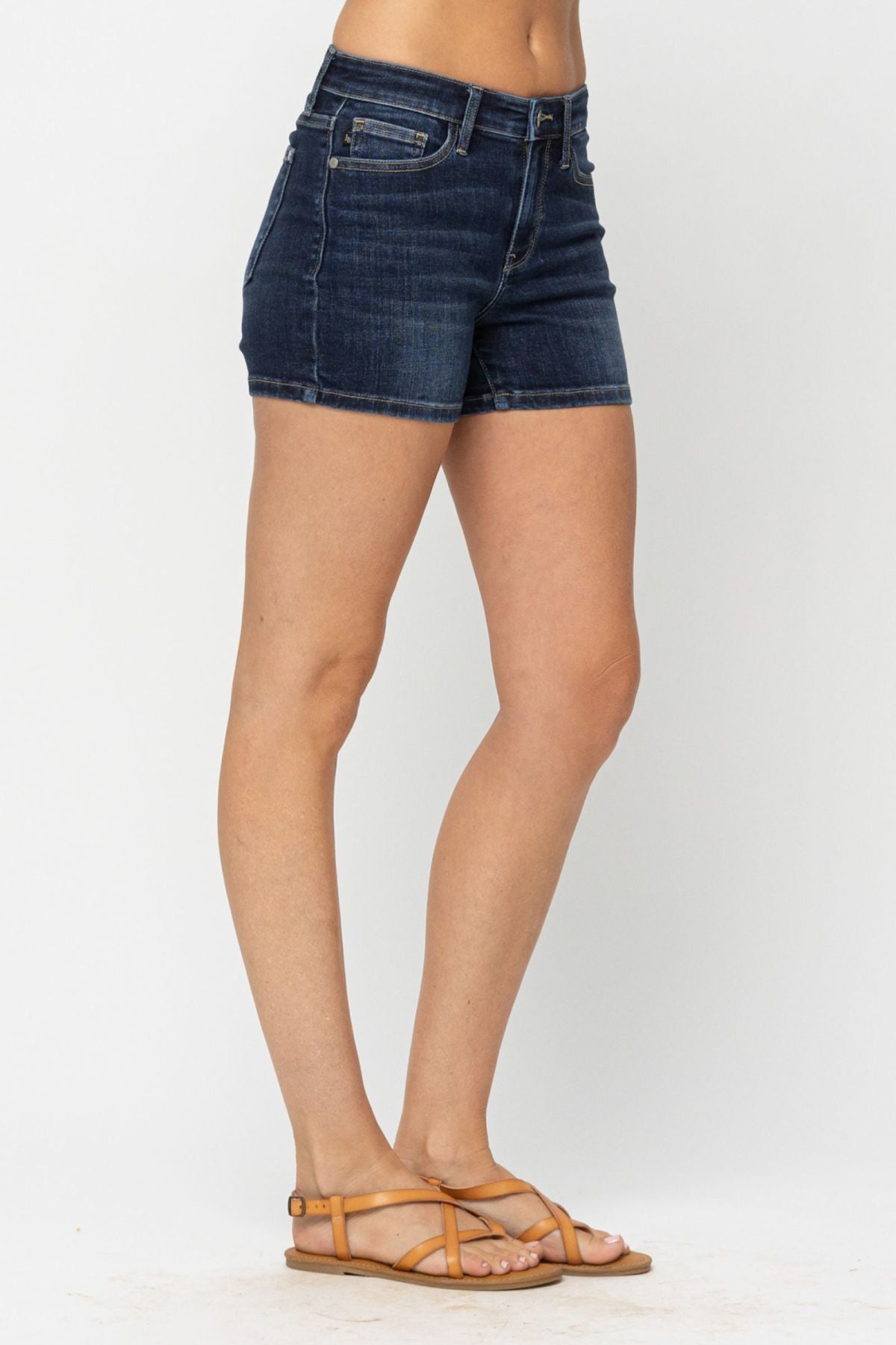 Judy Blue Mid-Rise Classic Denim Shorts - Dark Wash