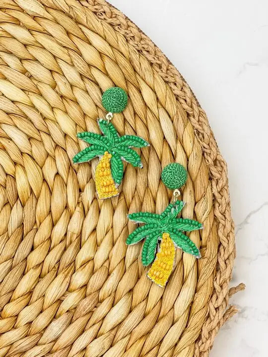PREORDER: Beachy Palm Tree Beaded Earrings