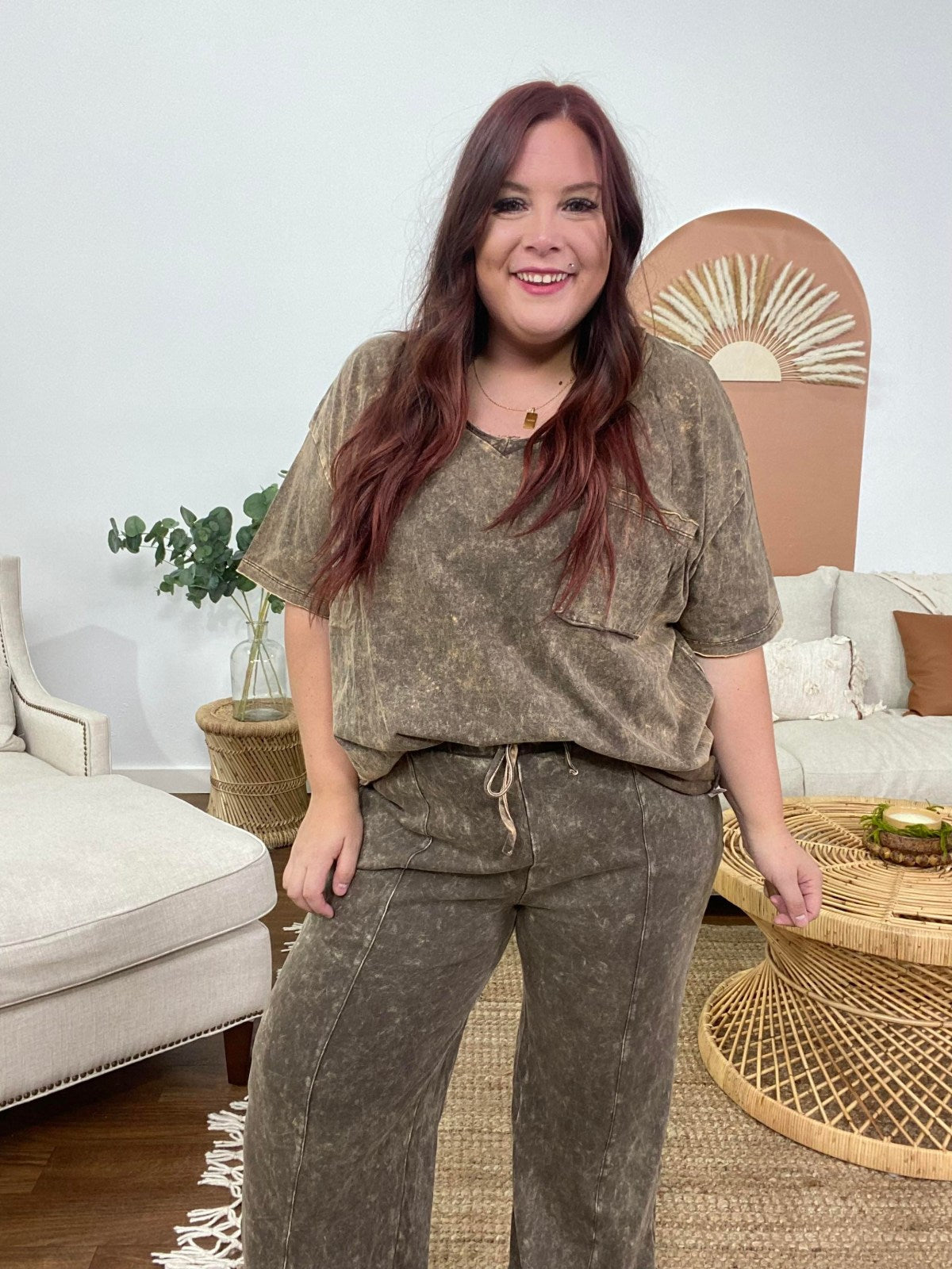 Zenana Acid Wash Oversized Front Pocket Raw Edge Boyfriend Tee