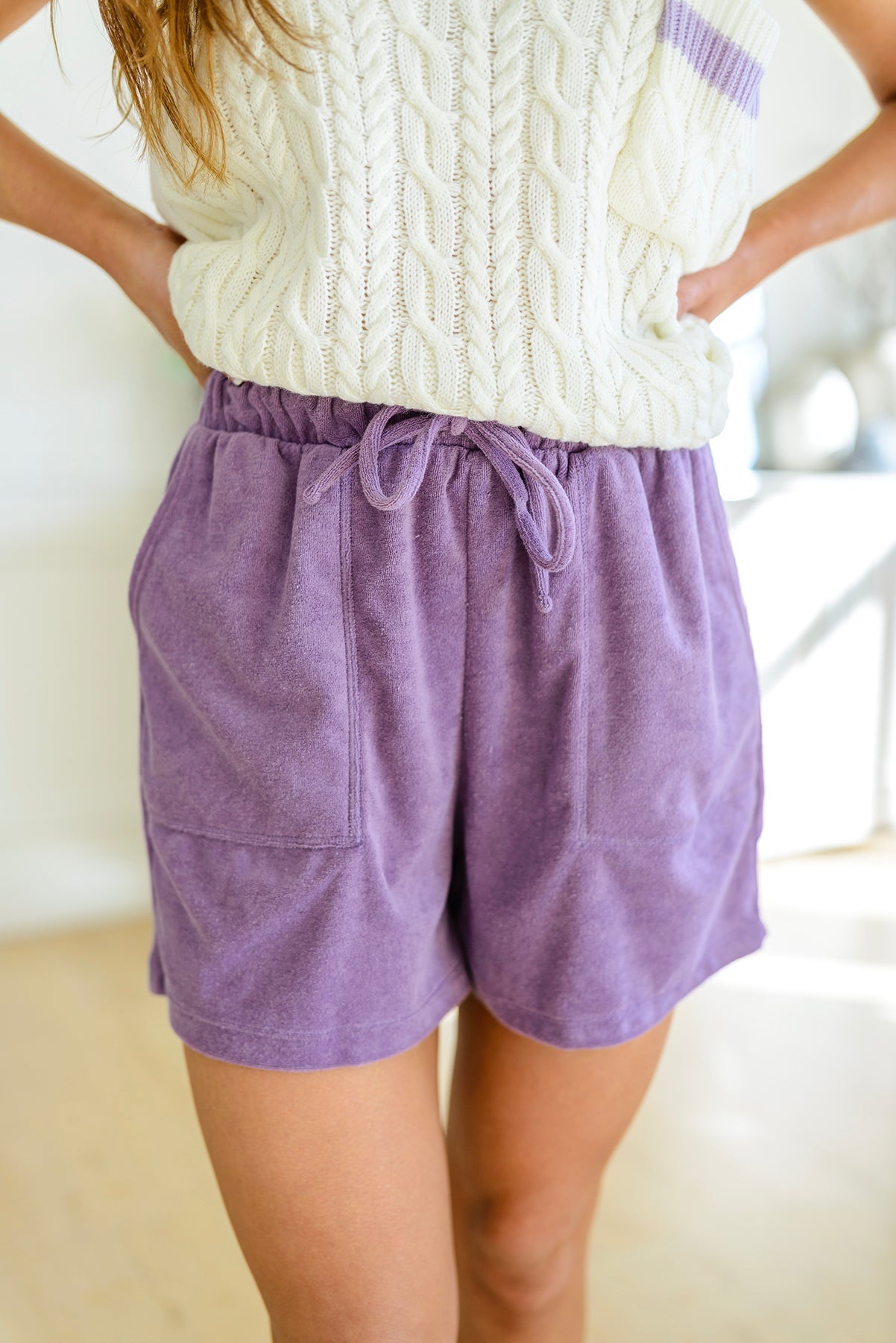 Carried Away French Terry Shorts in Purple