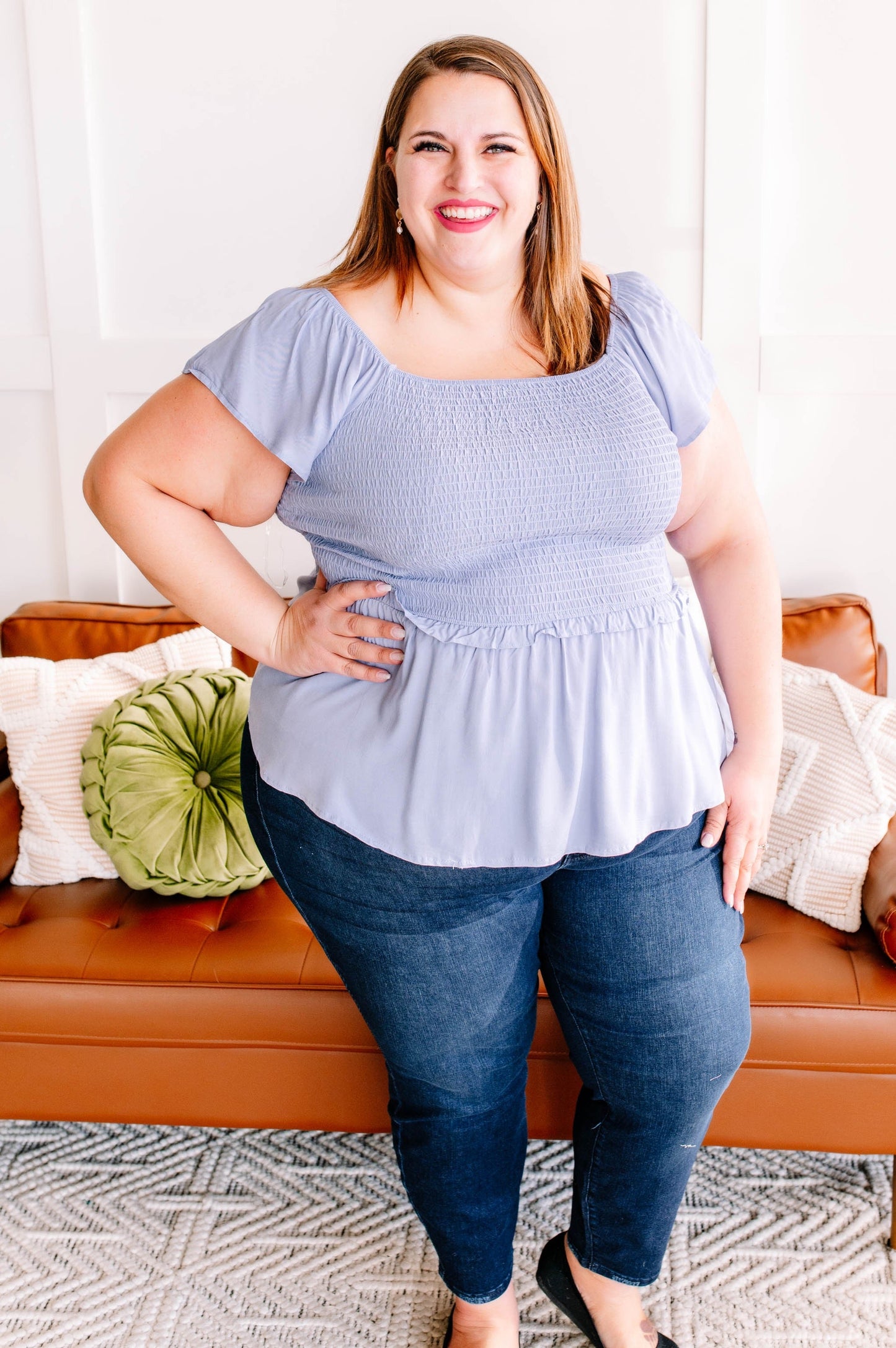 I Flit, I Float Baby Blue Smocked Flutter Sleeve Top