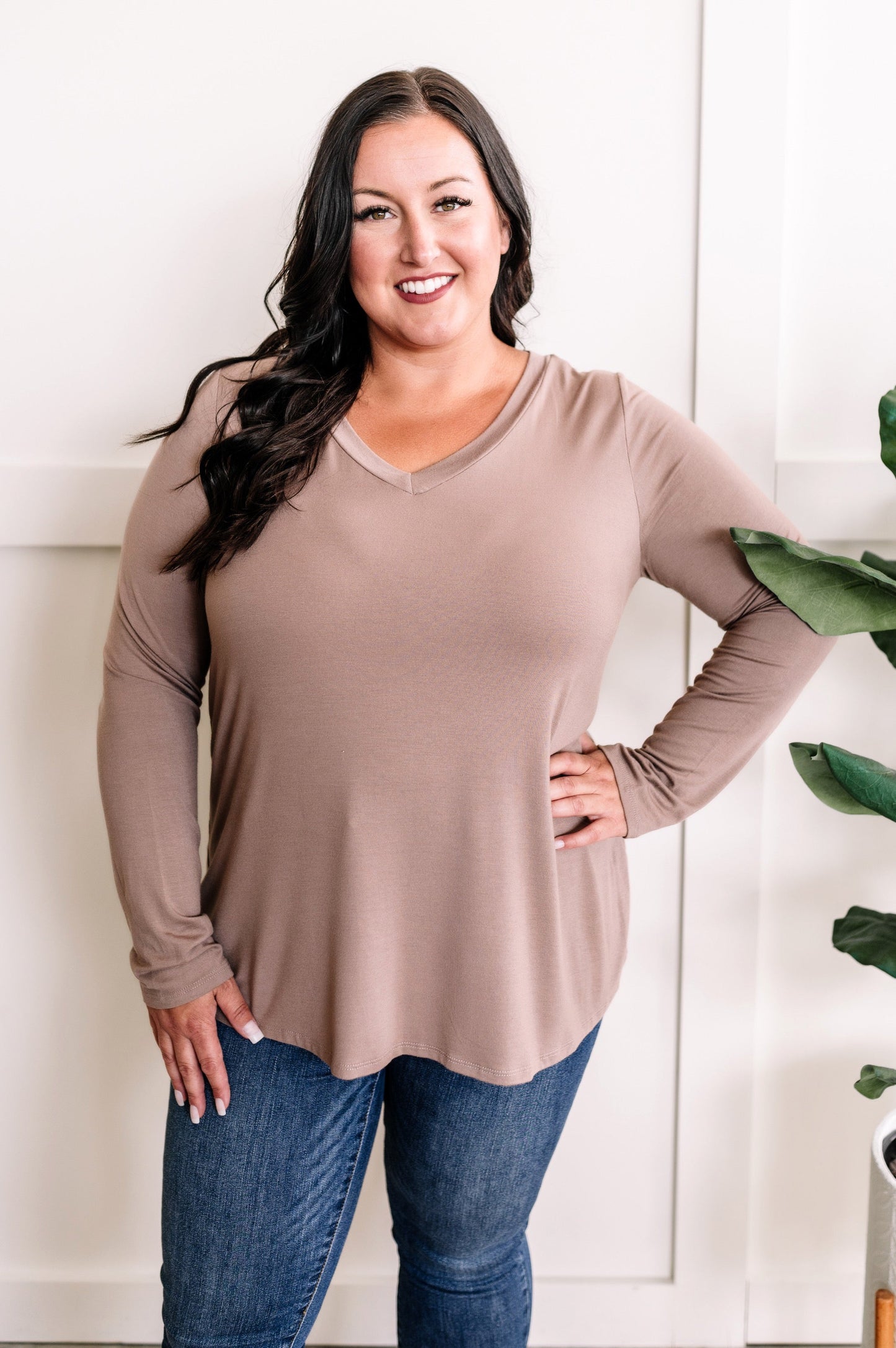 V Neck Top In Soft Macchiato 11.24