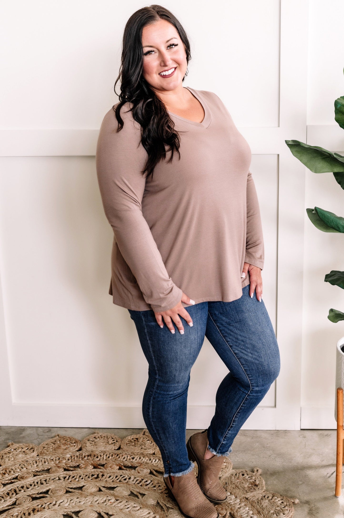 V Neck Top In Soft Macchiato 11.24