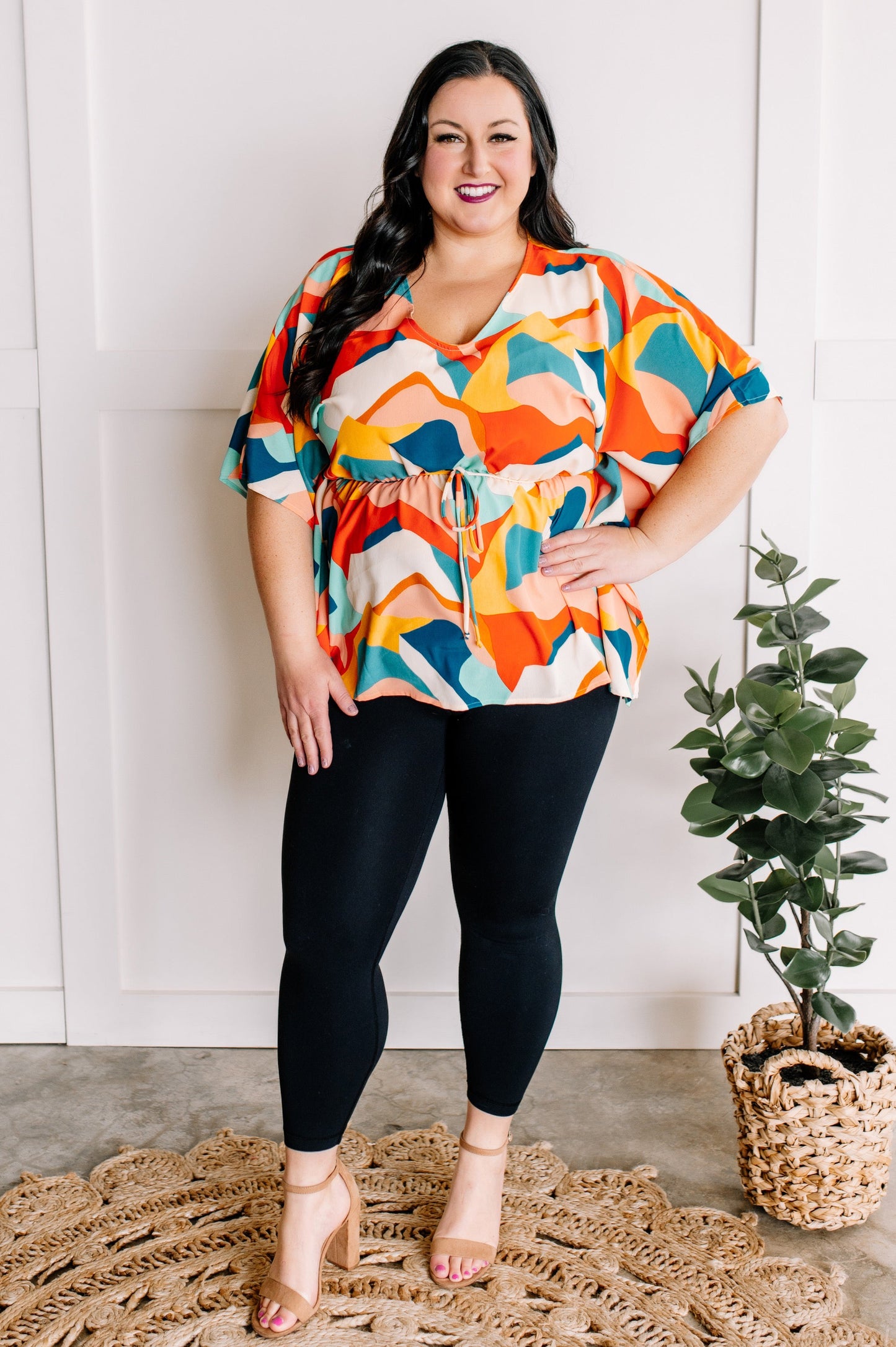 Dolman Sleeve Blouse With Tie Belt Detail In Tuscan Sunset